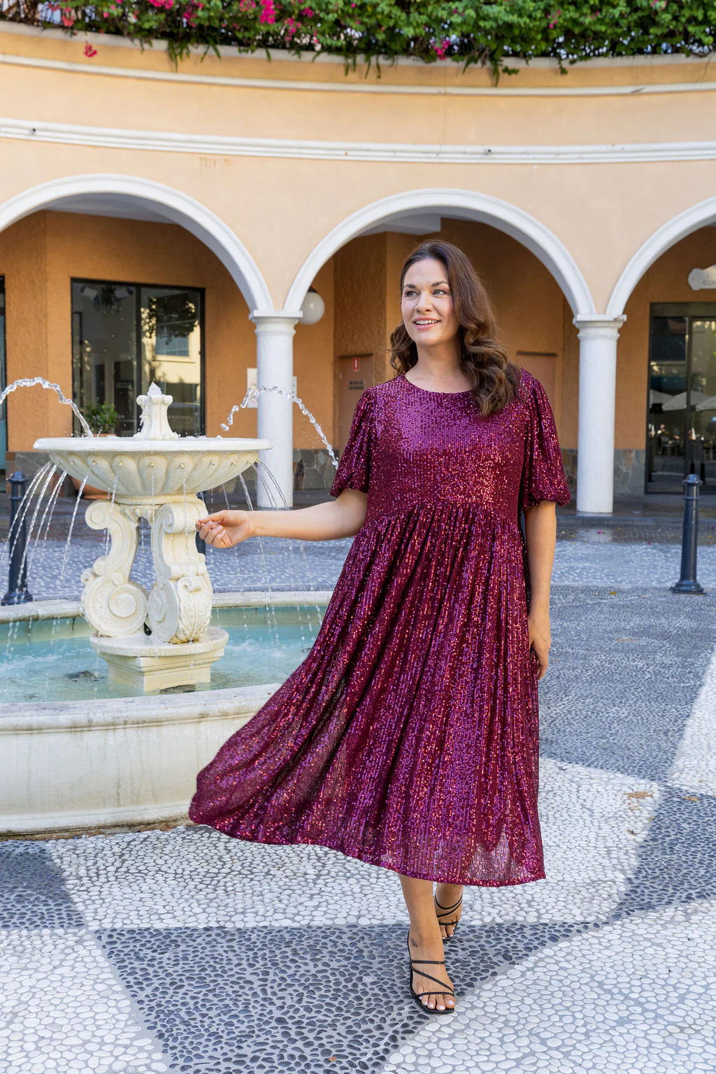 Glimmer Sequin Midi Dress in Wine - Image 8