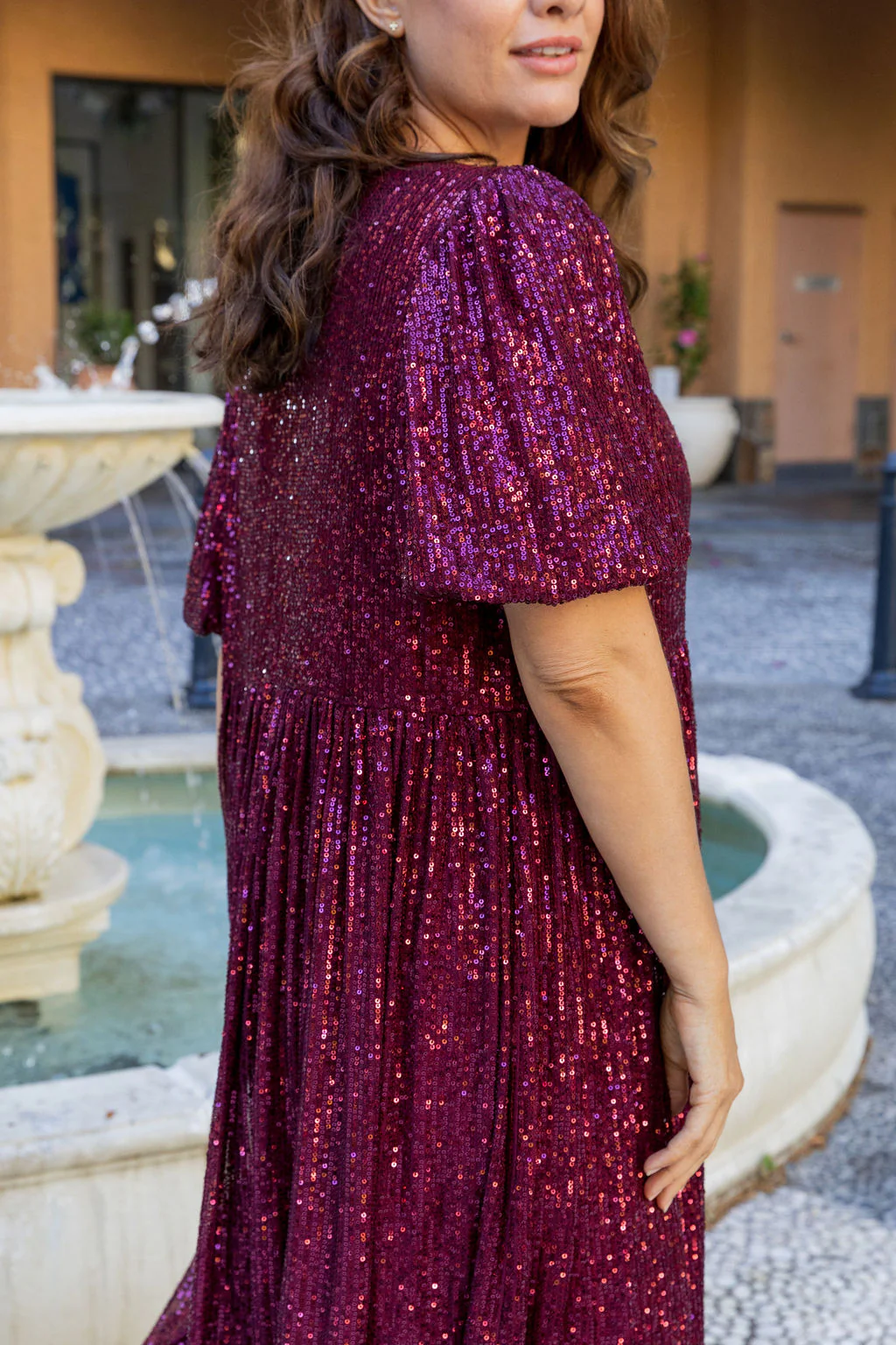 Glimmer Sequin Midi Dress in Wine - Image 9