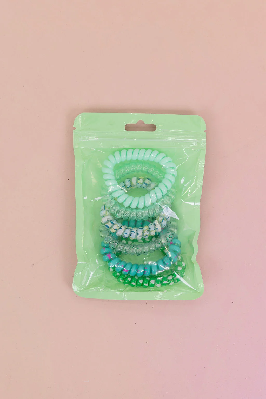 Green & Aqua Coil Hair Ties – 6 Pack - Image 2