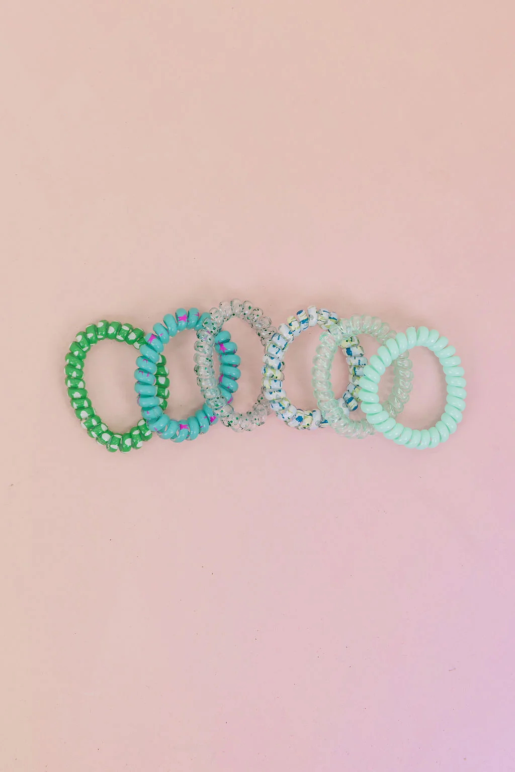 Green & Aqua Coil Hair Ties – 6 Pack - Image 4