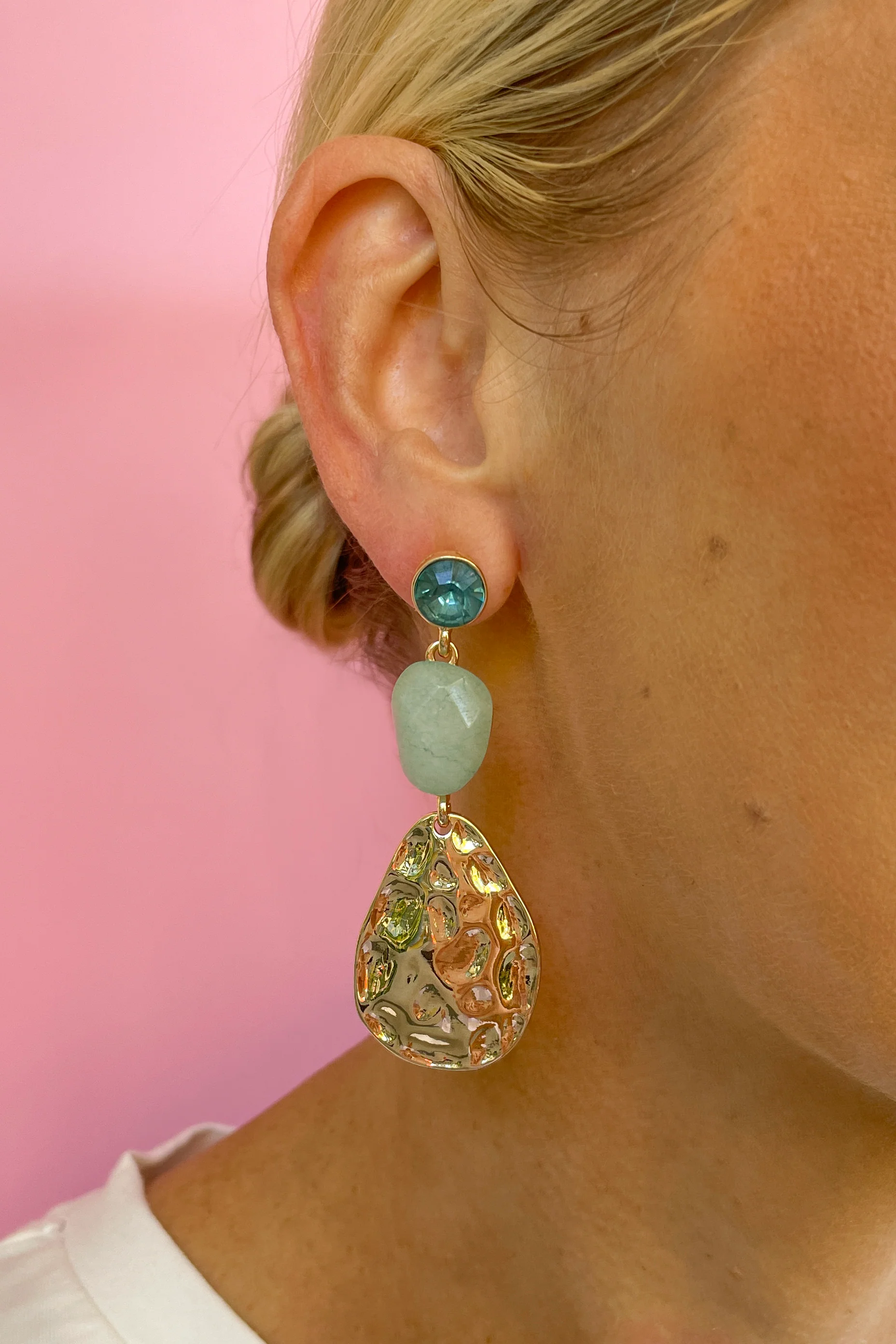 Gold & Green Drop Earrings - Image 2