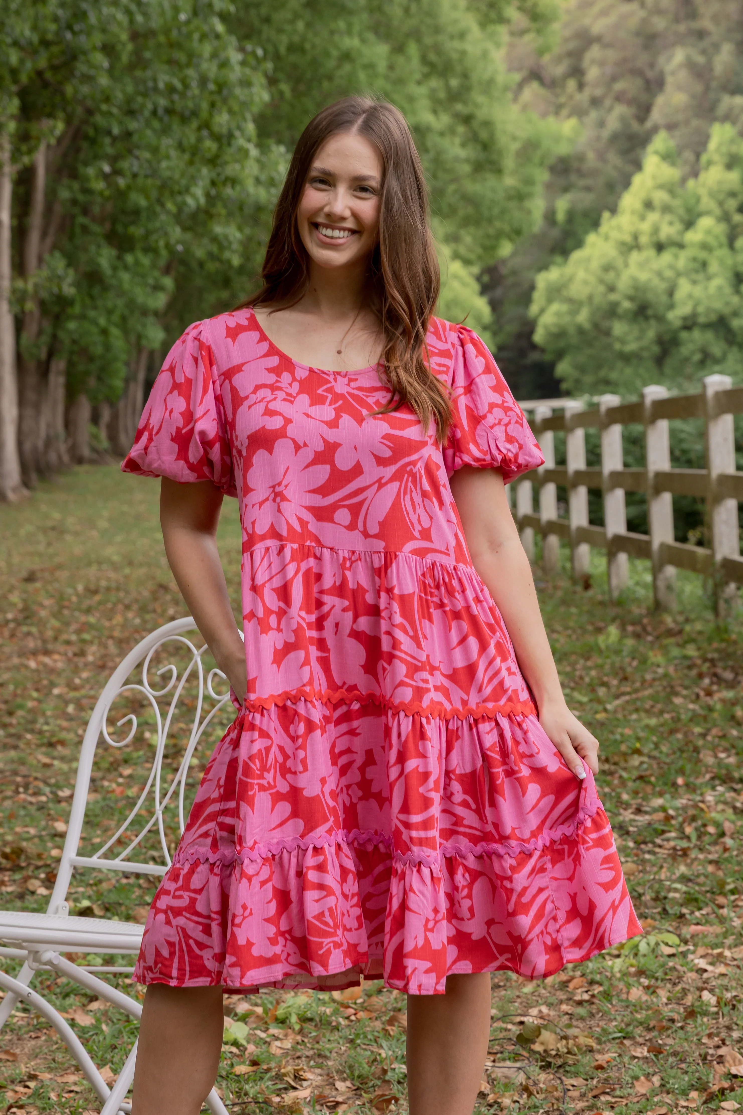 Greta Linen Blend Party Dress in Fiesta