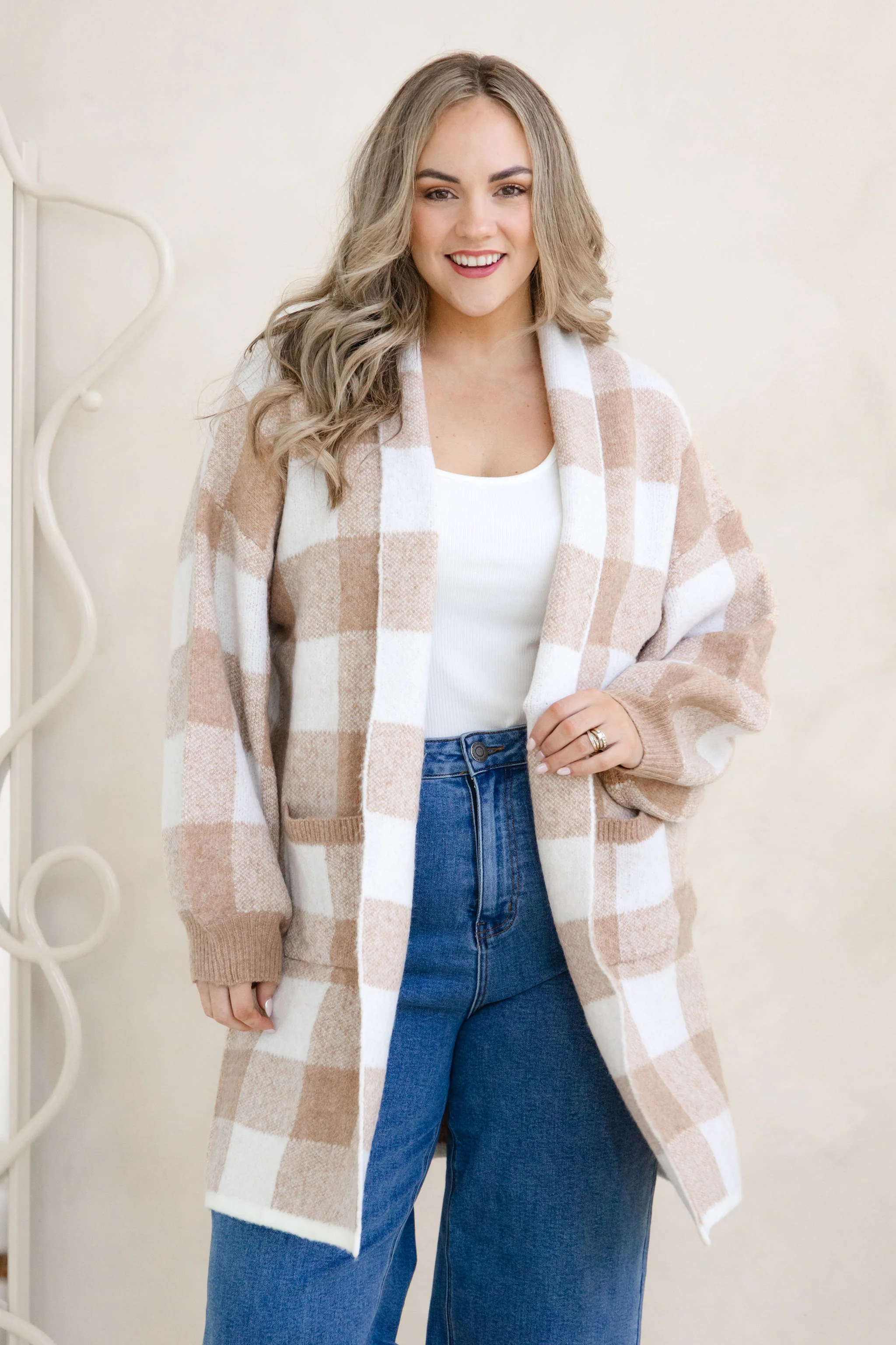 Hampton Knit in Beige Gingham