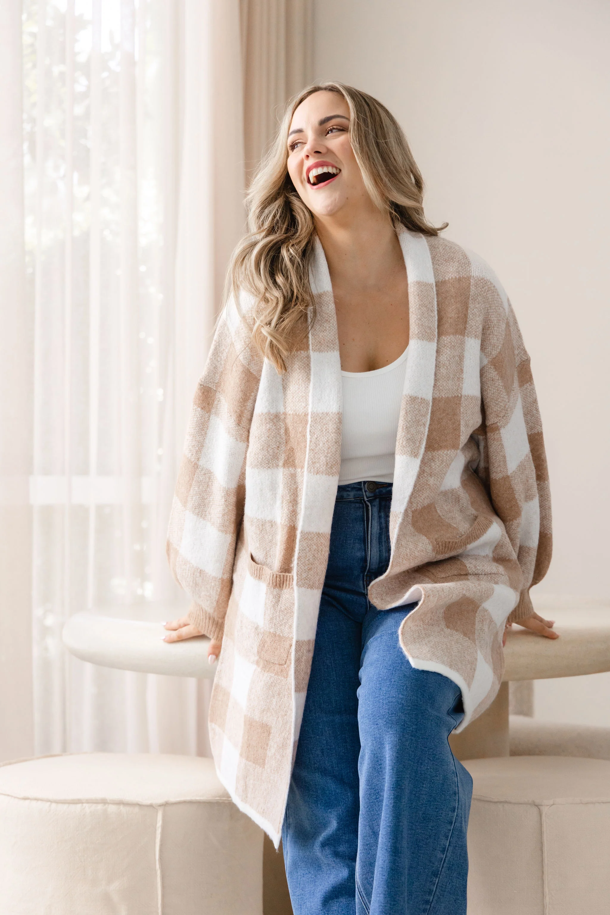 Hampton Knit in Beige Gingham - Image 9