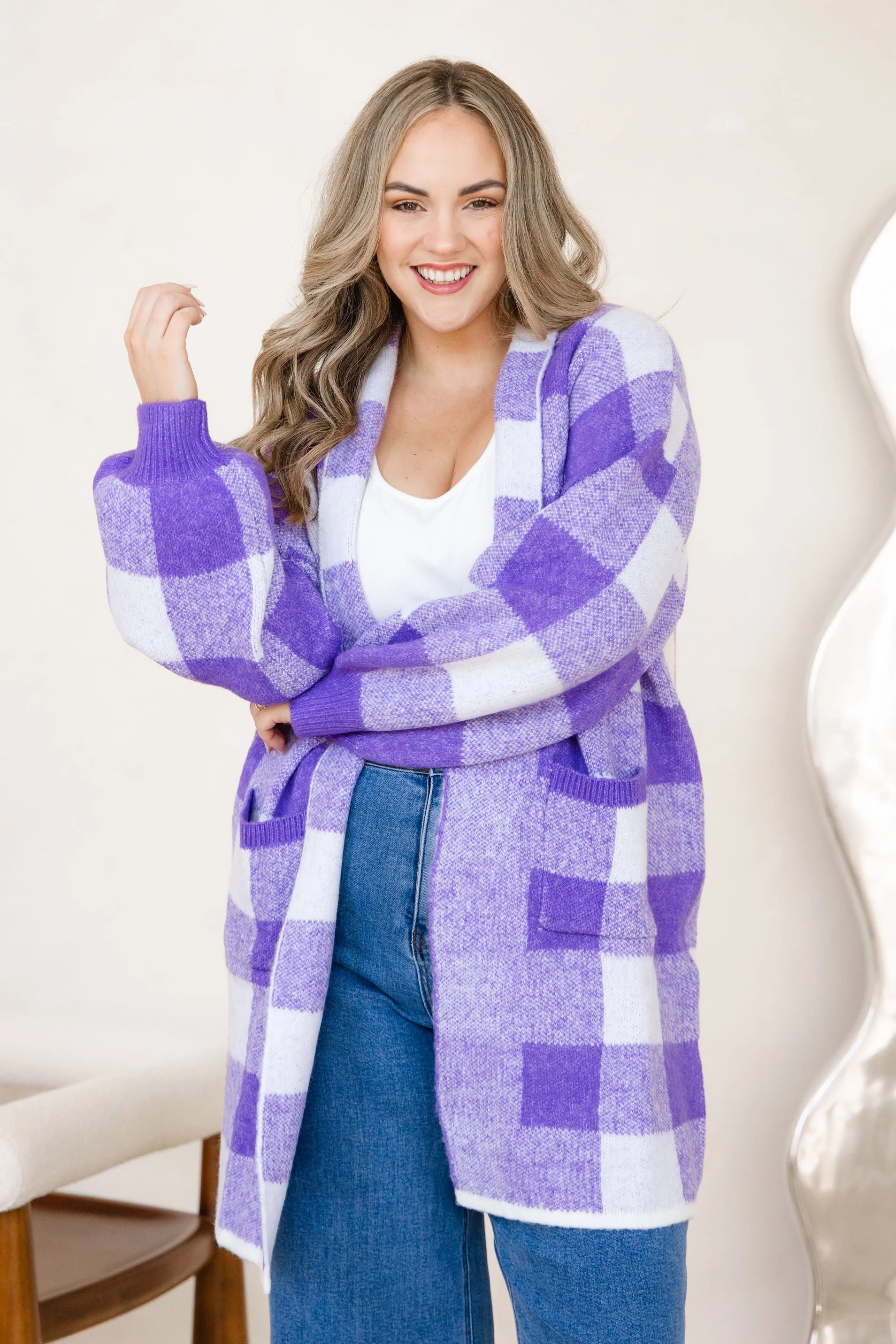 Hampton Knit in Purple Gingham