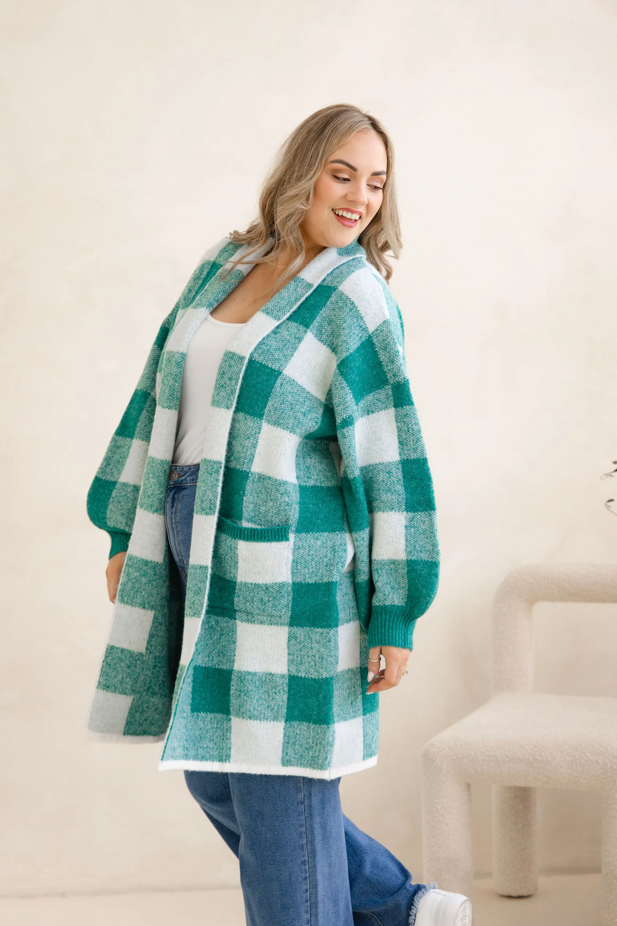 Hampton Knit in Teal Gingham - Image 2