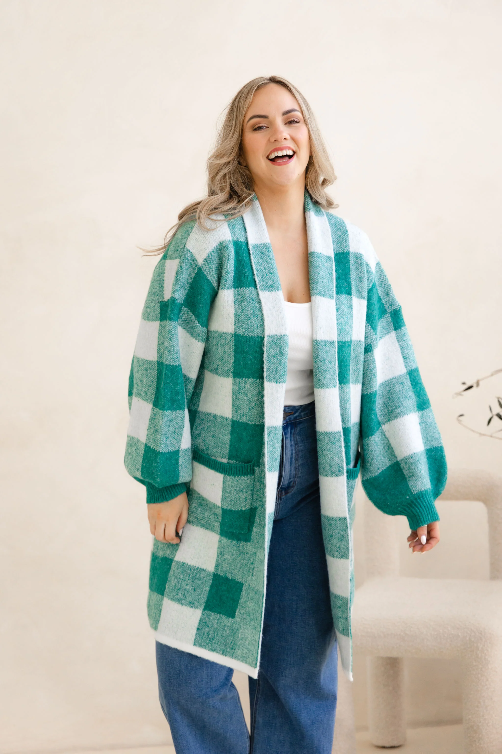 Hampton Knit in Teal Gingham - Image 3