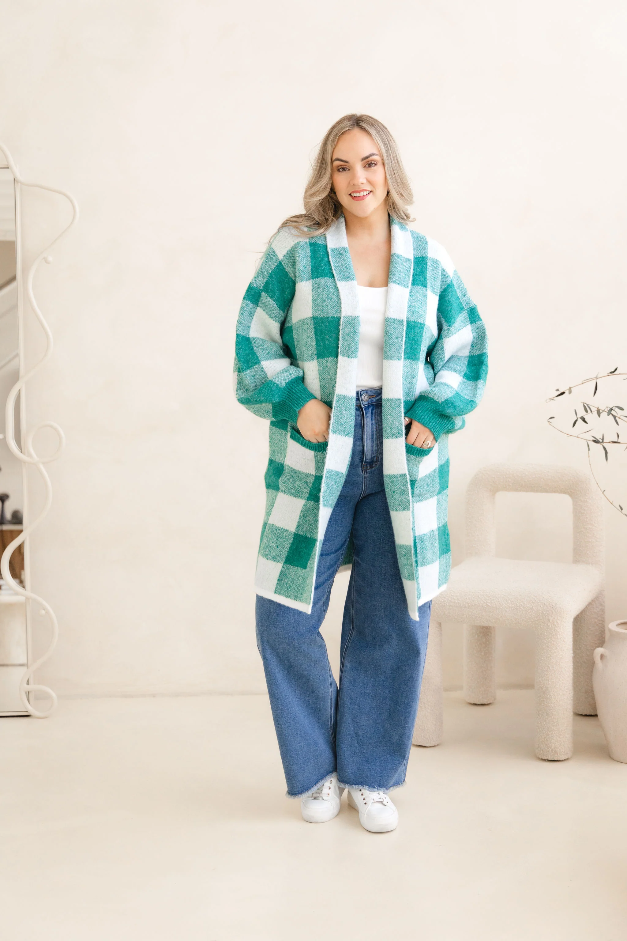 Hampton Knit in Teal Gingham - Image 4