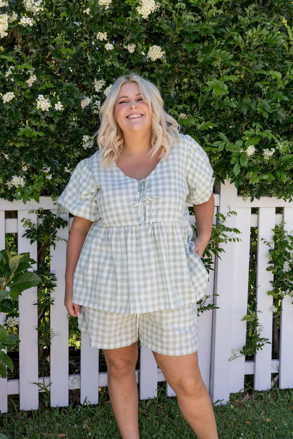 Harlow Short in Sage Gingham - Image 3