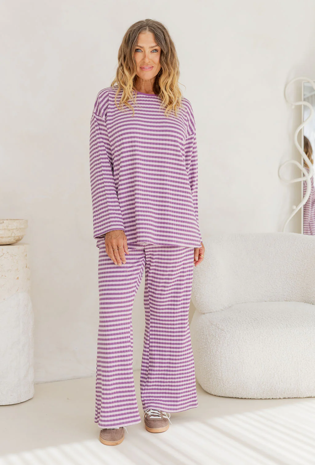Henry Lounge Knit Pant in Purple/Lilac Stripe - Image 10