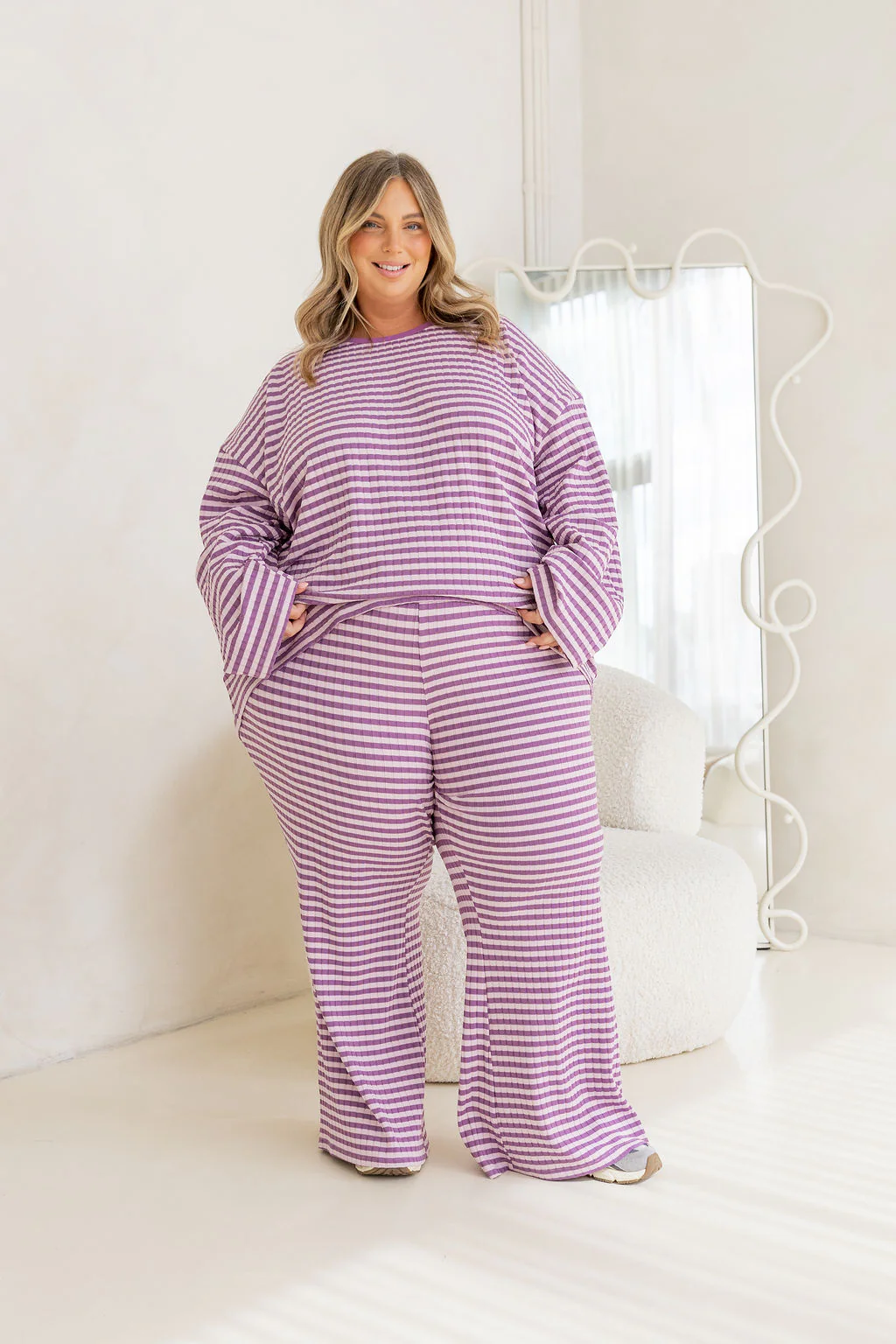 Henry Lounge Knit Pant in Purple/Lilac Stripe - Image 3