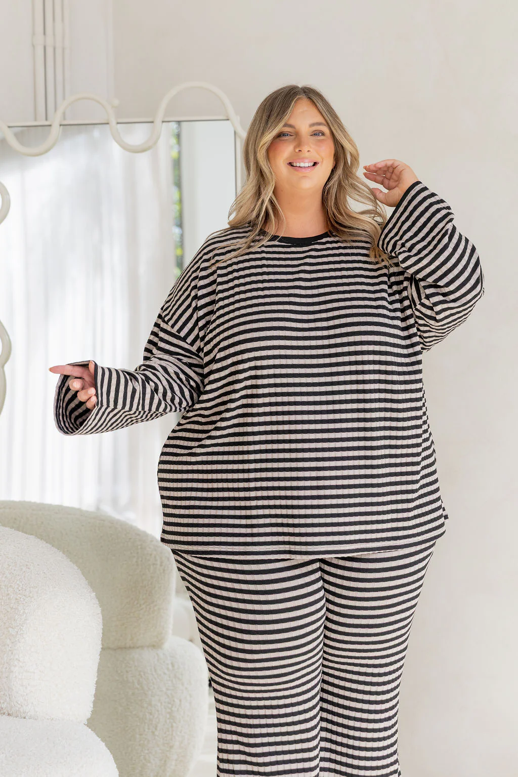 Henry Lounge Knit Top in Black/Grey Stripe - Image 11