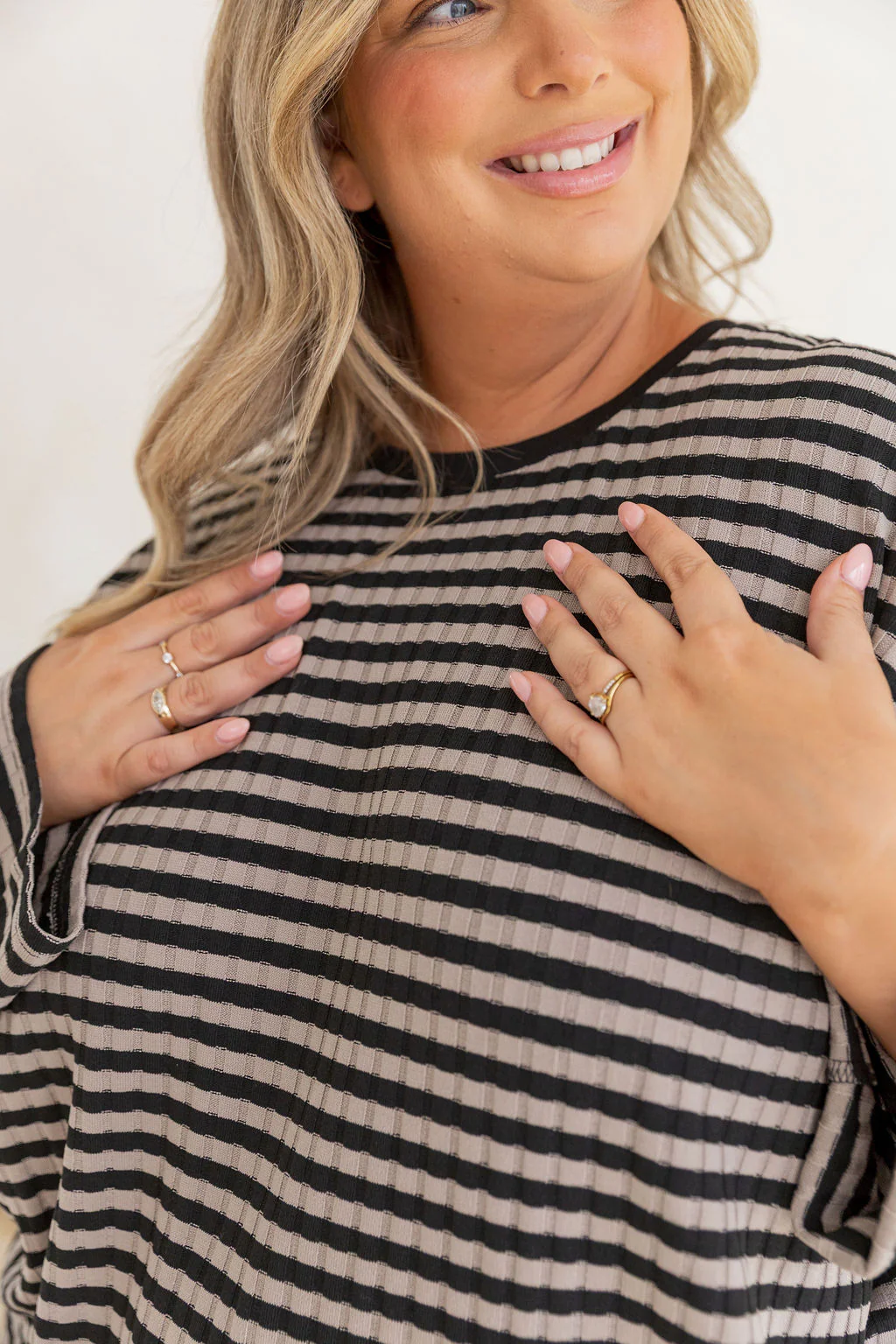 Henry Lounge Knit Top in Black/Grey Stripe - Image 2