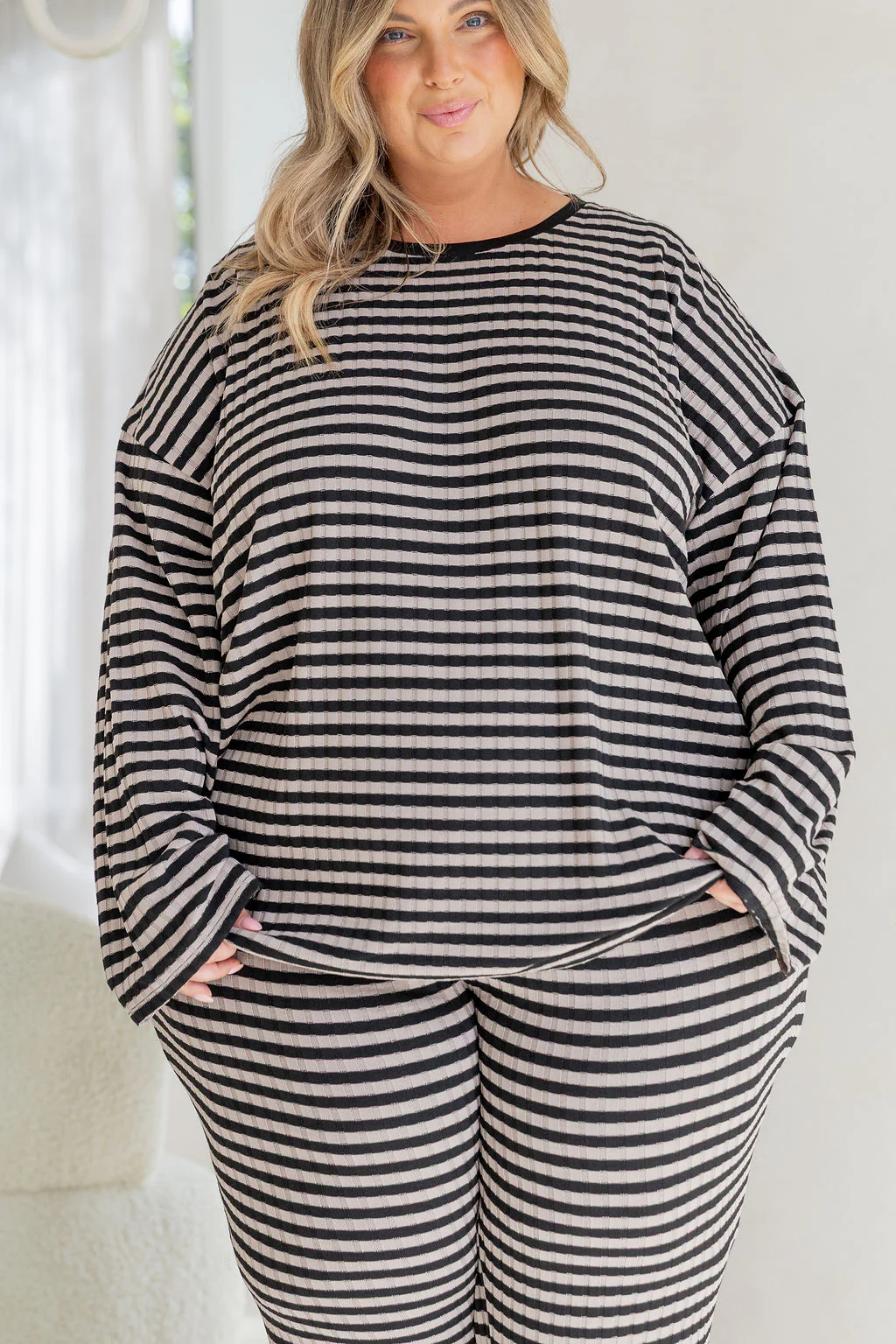 Henry Lounge Knit Top in Black/Grey Stripe - Image 6