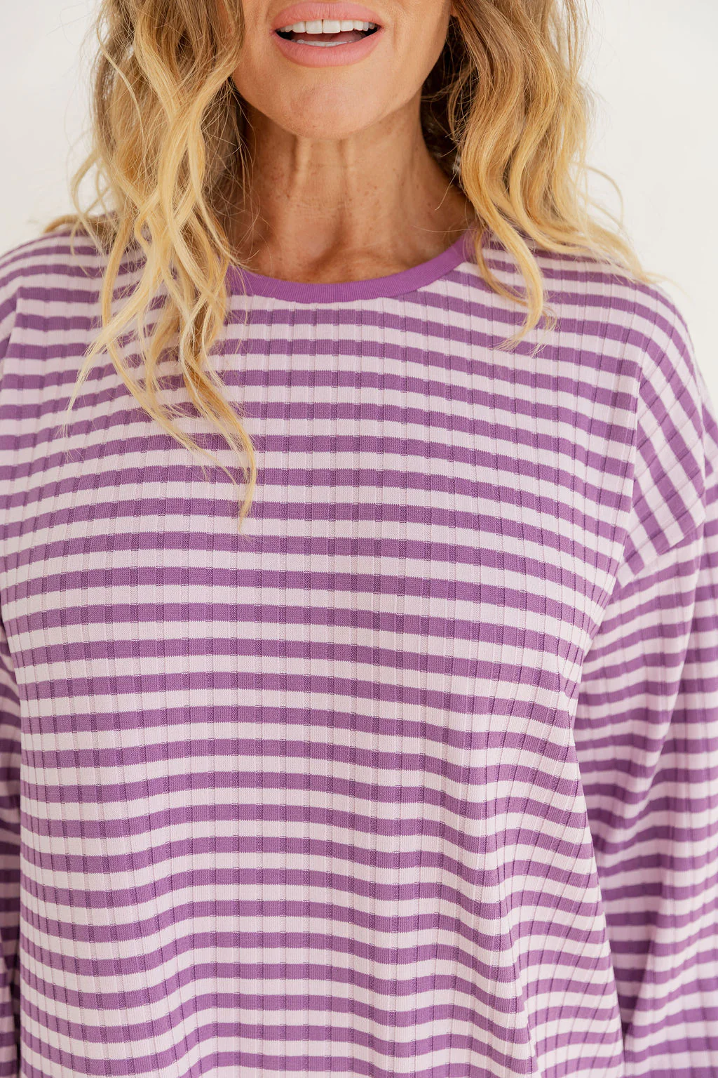 Henry Lounge Knit Top in Purple/Lilac Stripe - Image 12