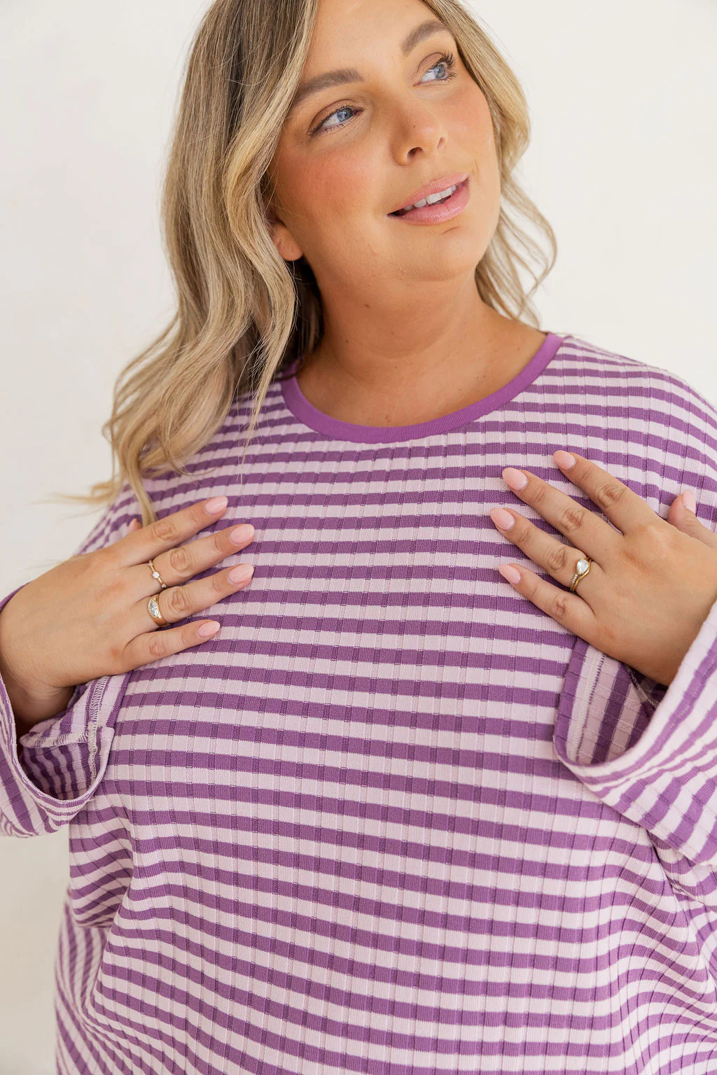Henry Lounge Knit Top in Purple/Lilac Stripe - Image 14