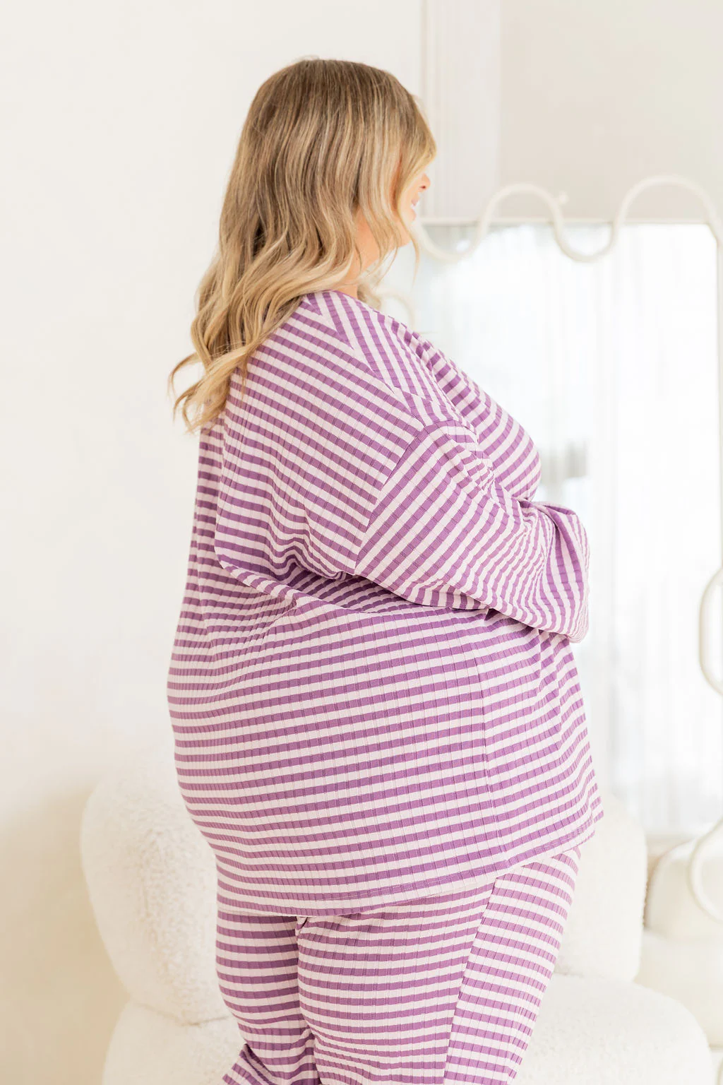 Henry Lounge Knit Top in Purple/Lilac Stripe - Image 7