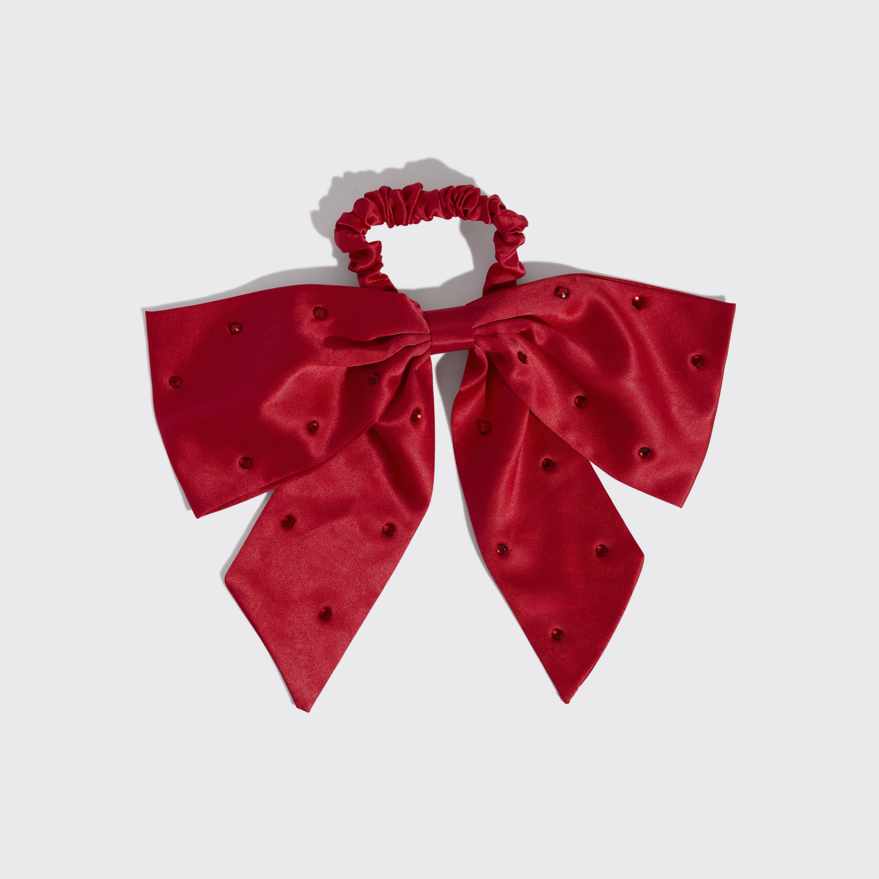 Holiday Satin & Rhinestone Bow Scrunchie - Image 2