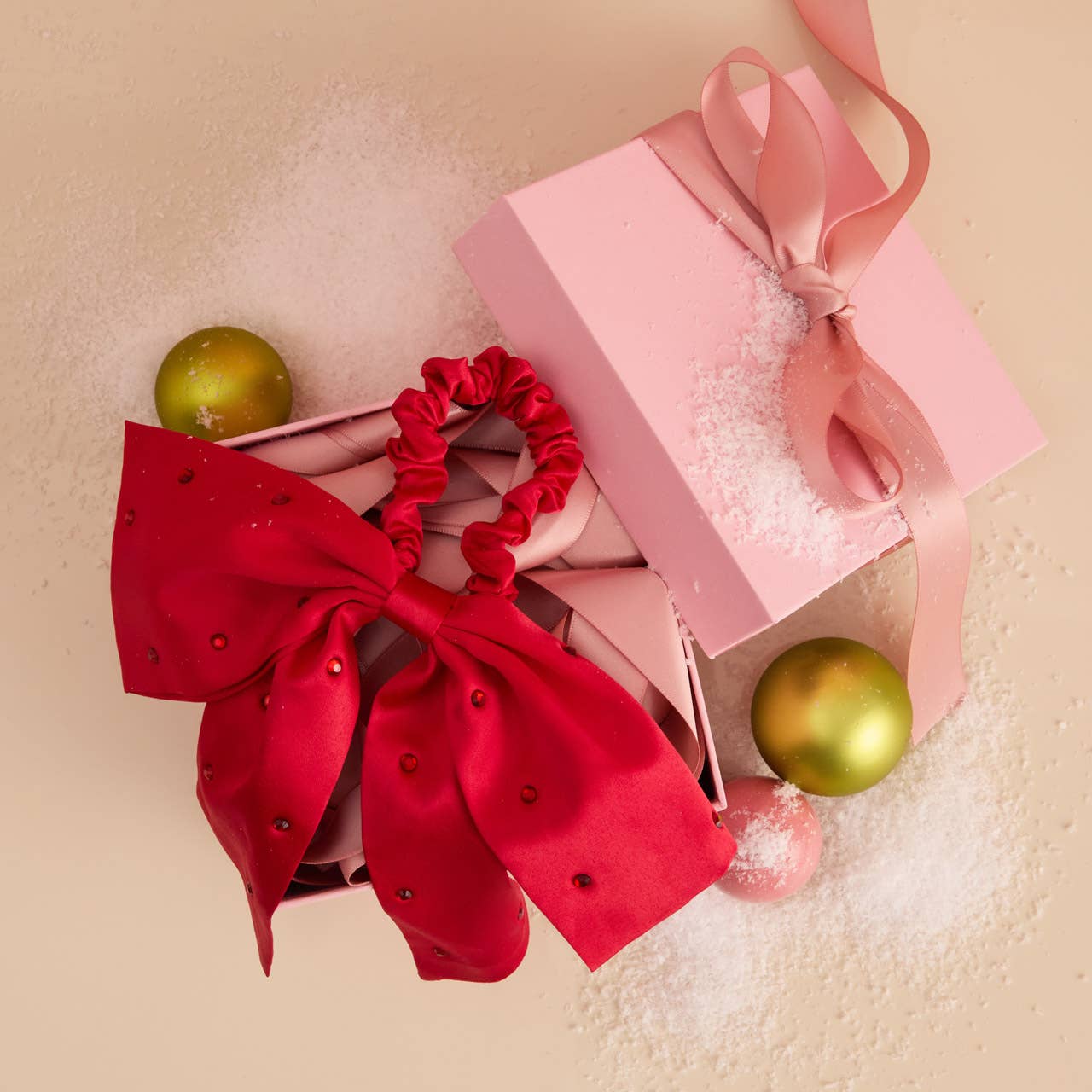 Holiday Satin & Rhinestone Bow Scrunchie - Image 4