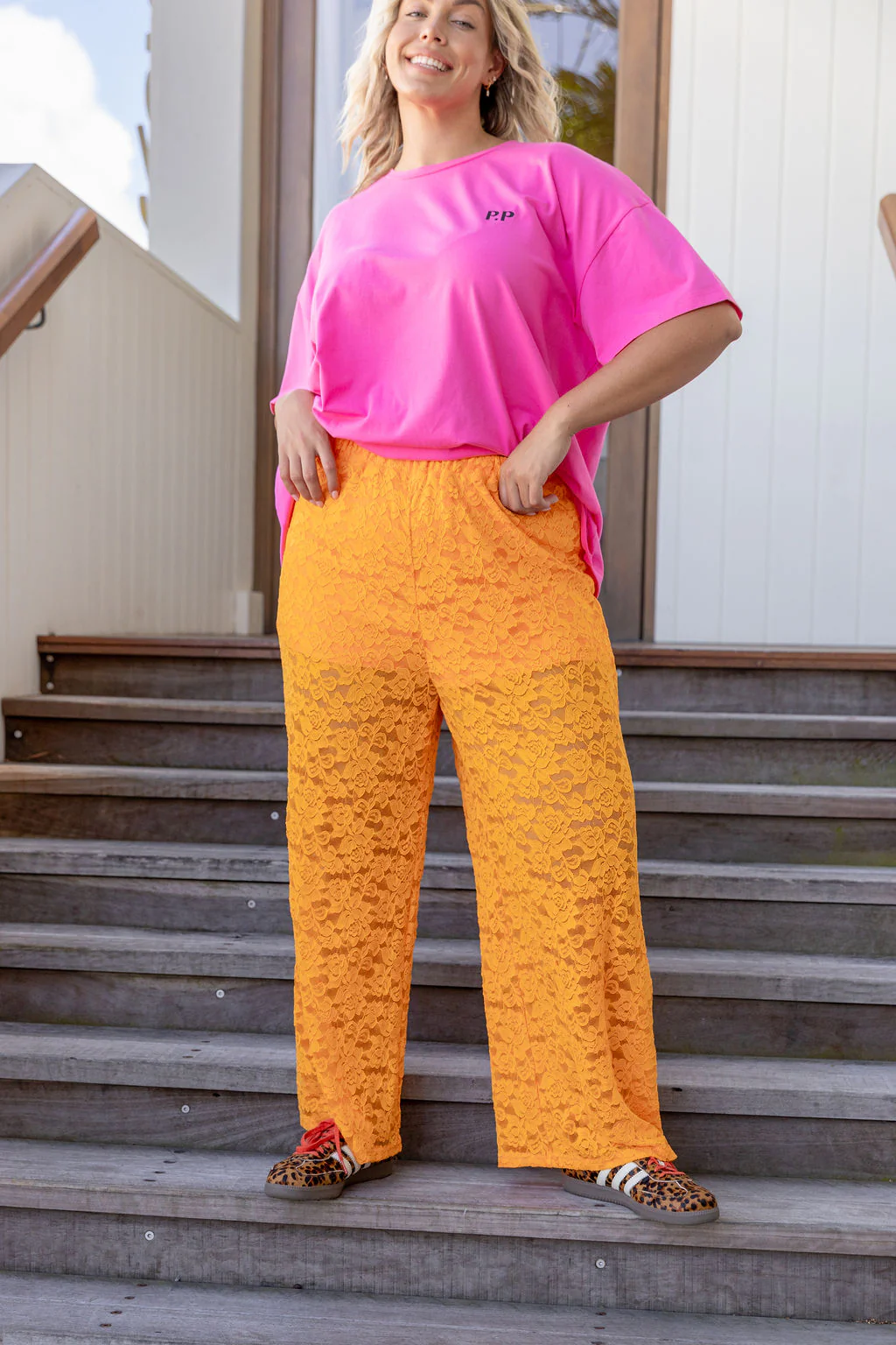 Honey Lace Pant in Orange - Image 2