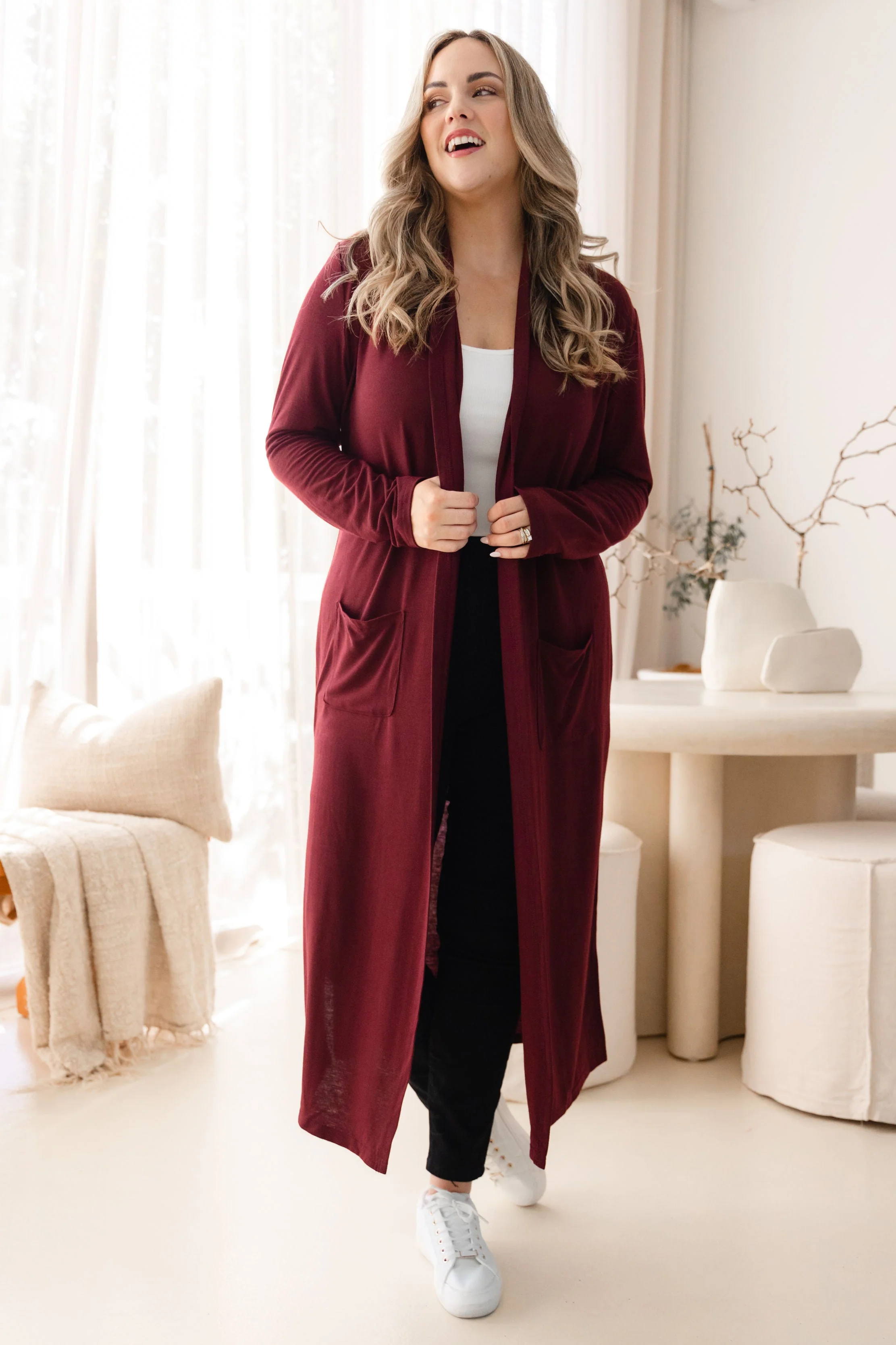Jane Cardi Maxi Length in Burgundy - Image 3