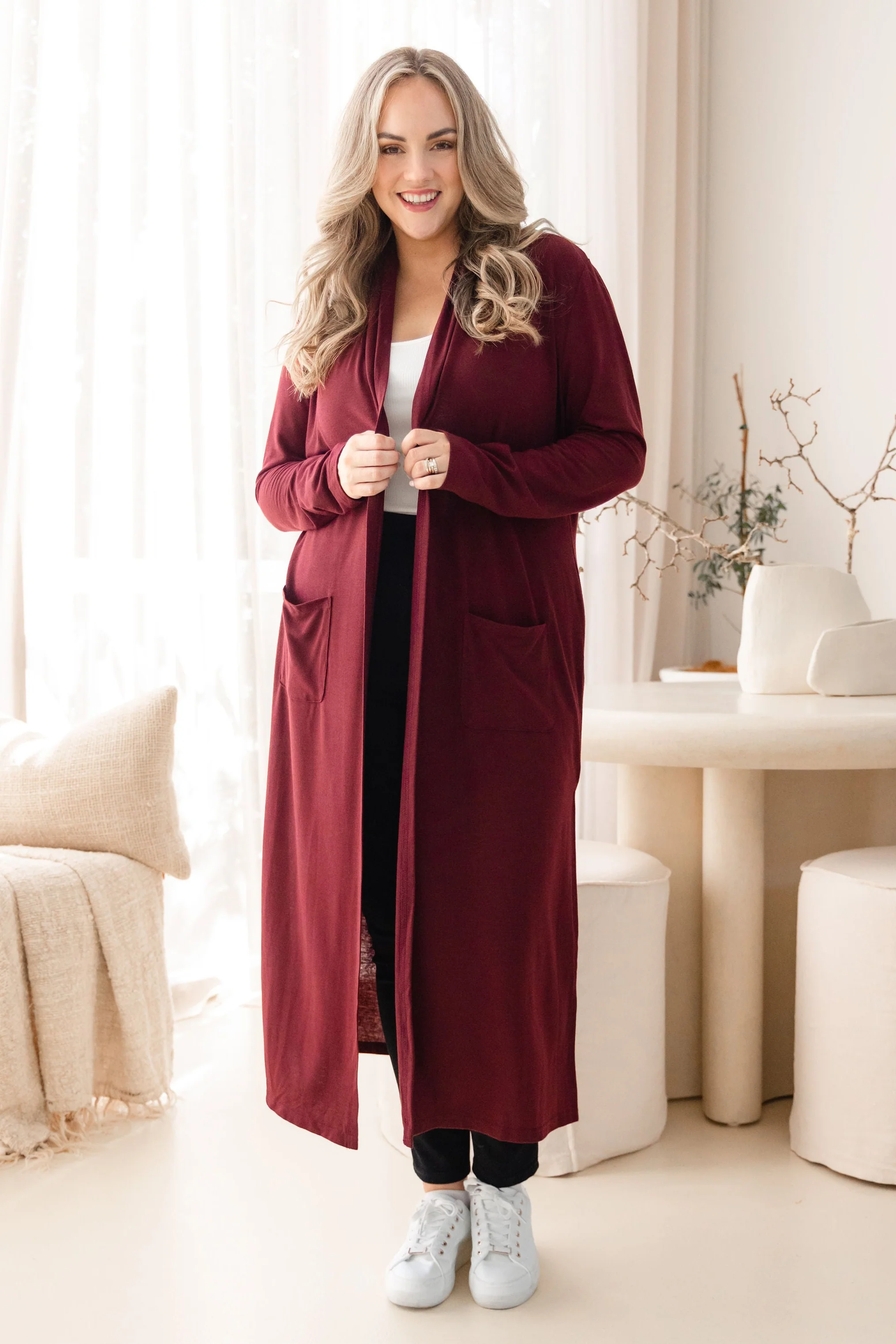 Jane Cardi Maxi Length in Burgundy - Image 5