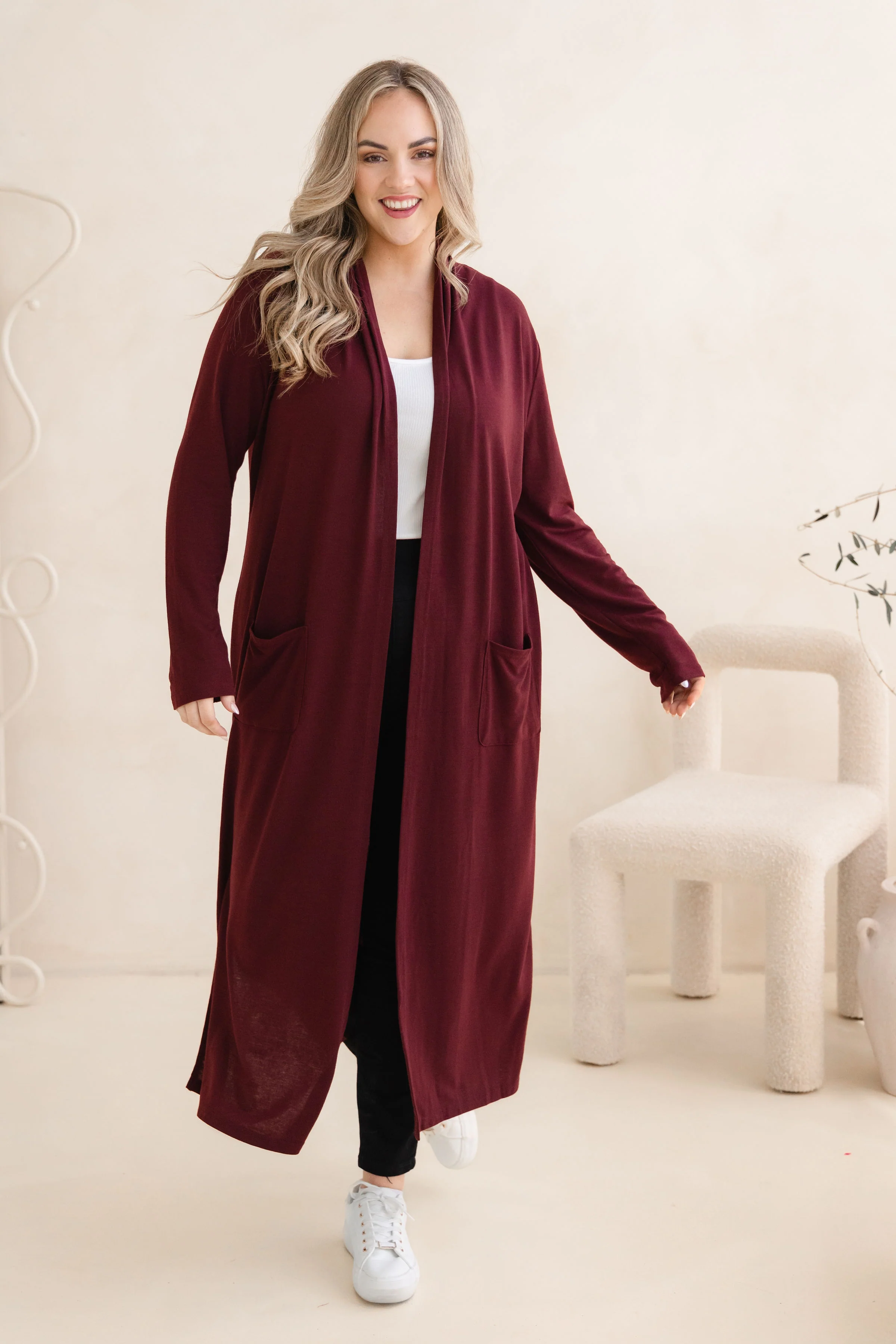 Jane Cardi Maxi Length in Burgundy - Image 6
