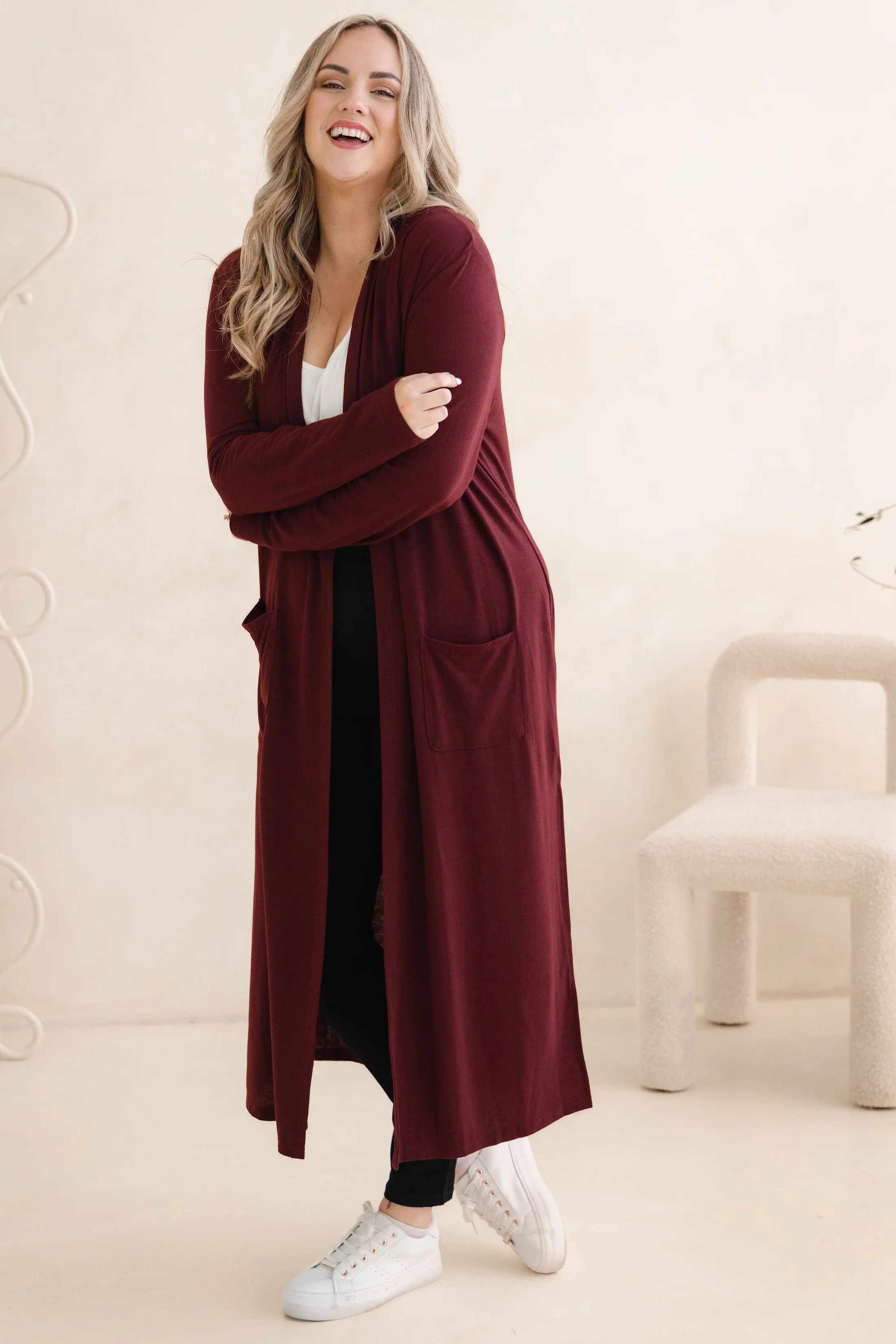 Jane Cardi Maxi Length in Burgundy - Image 7