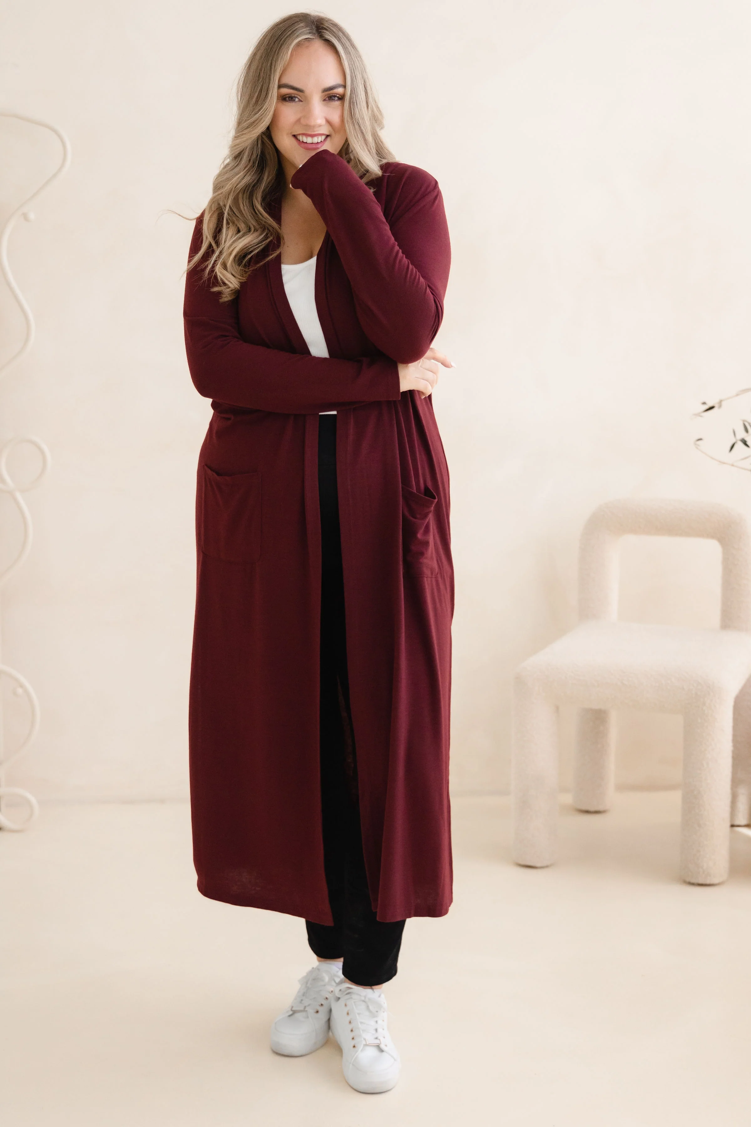 Jane Cardi Maxi Length in Burgundy - Image 8