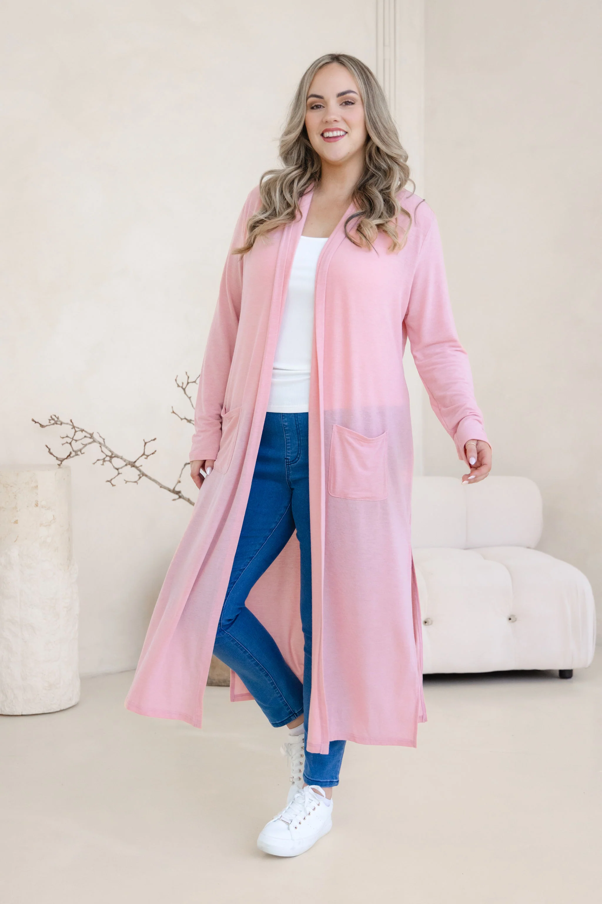 Jane Cardi Maxi Length in Dusty Pink - Image 6
