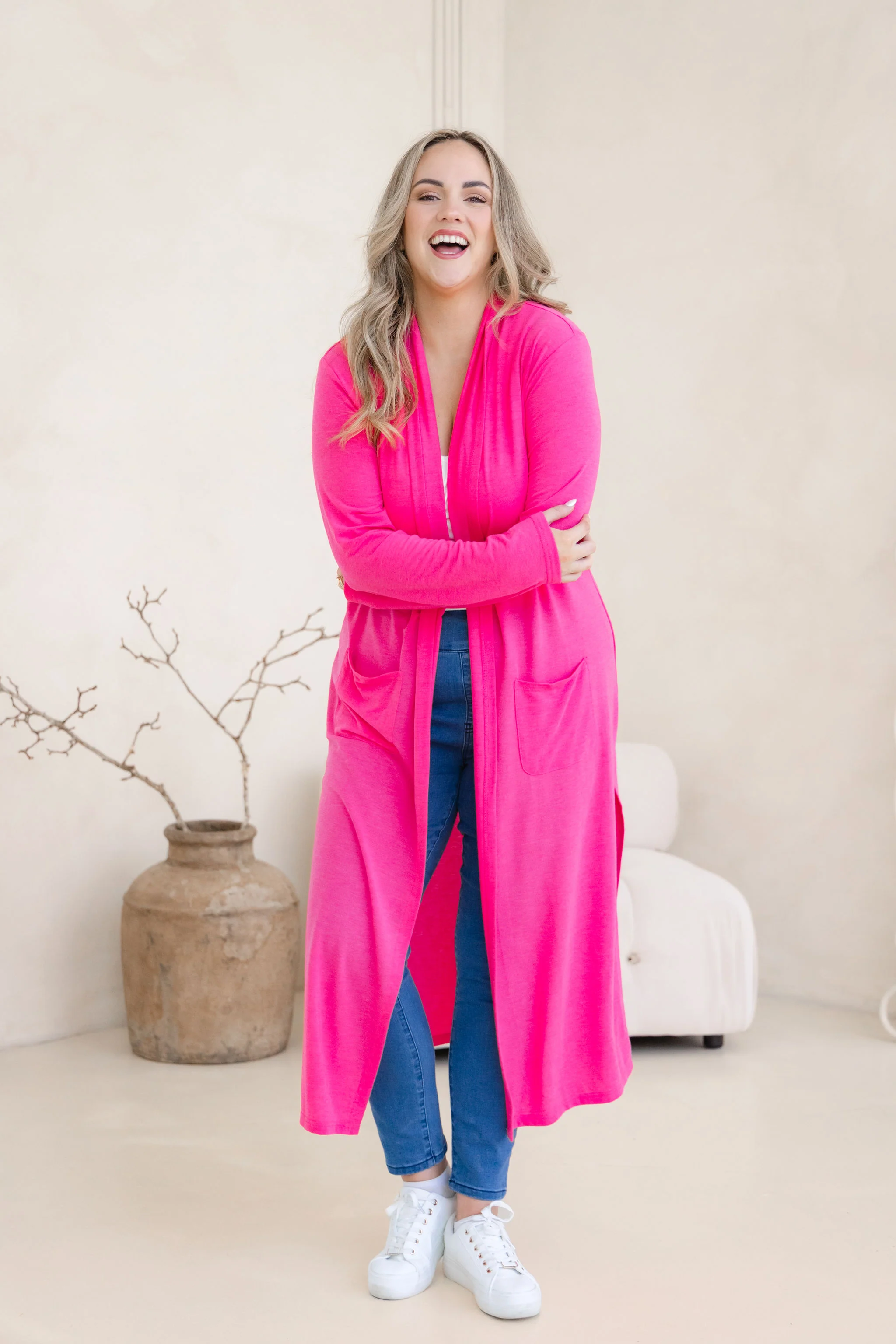 Jane Cardi Maxi Length in Hot Pink - Image 3