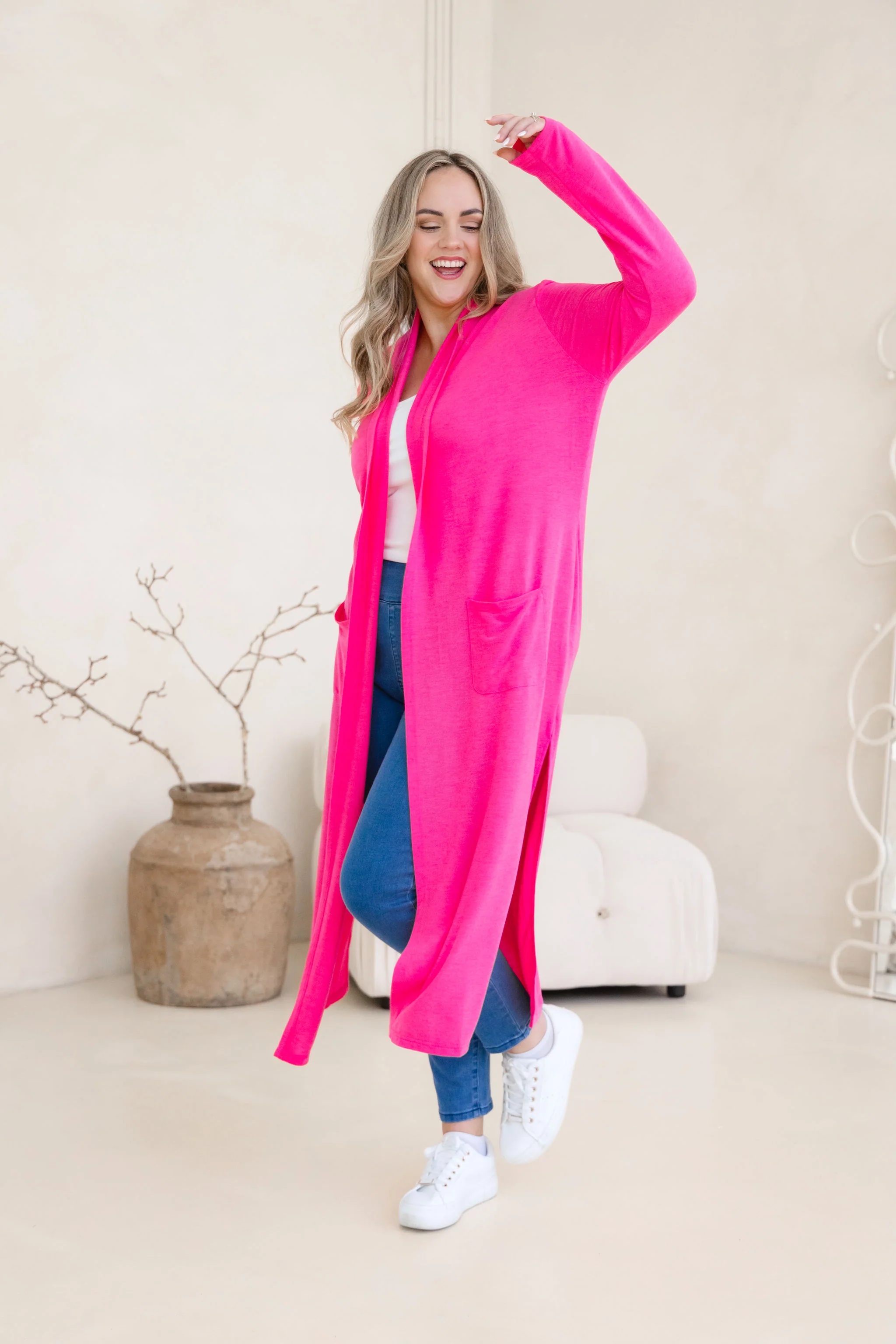 Jane Cardi Maxi Length in Hot Pink - Image 5