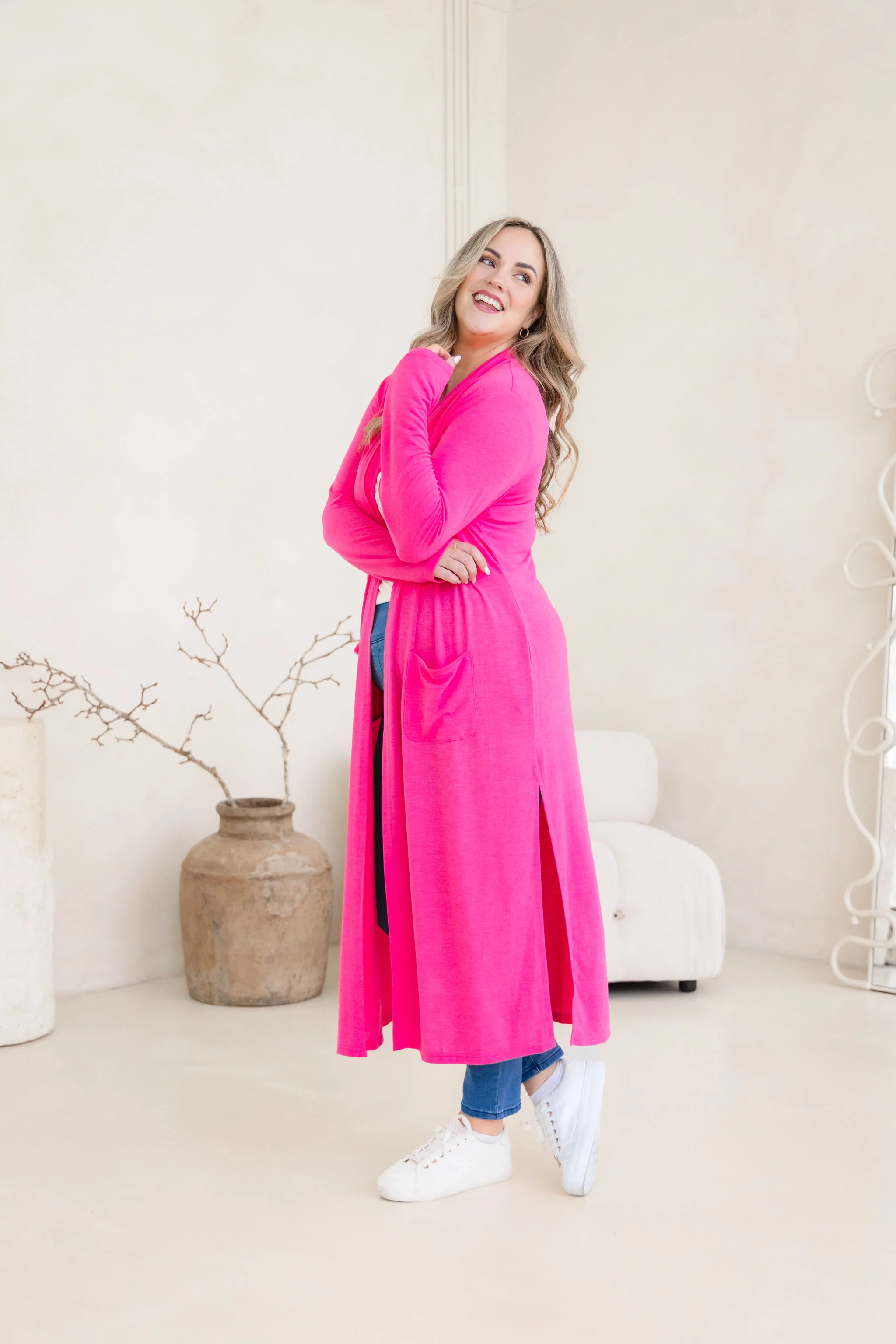 Jane Cardi Maxi Length in Hot Pink - Image 6