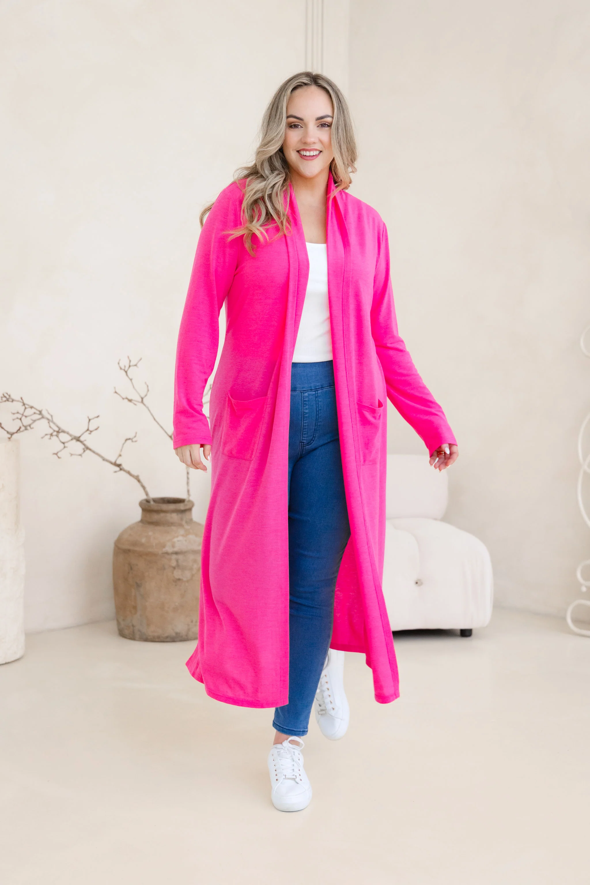 Jane Cardi Maxi Length in Hot Pink - Image 9