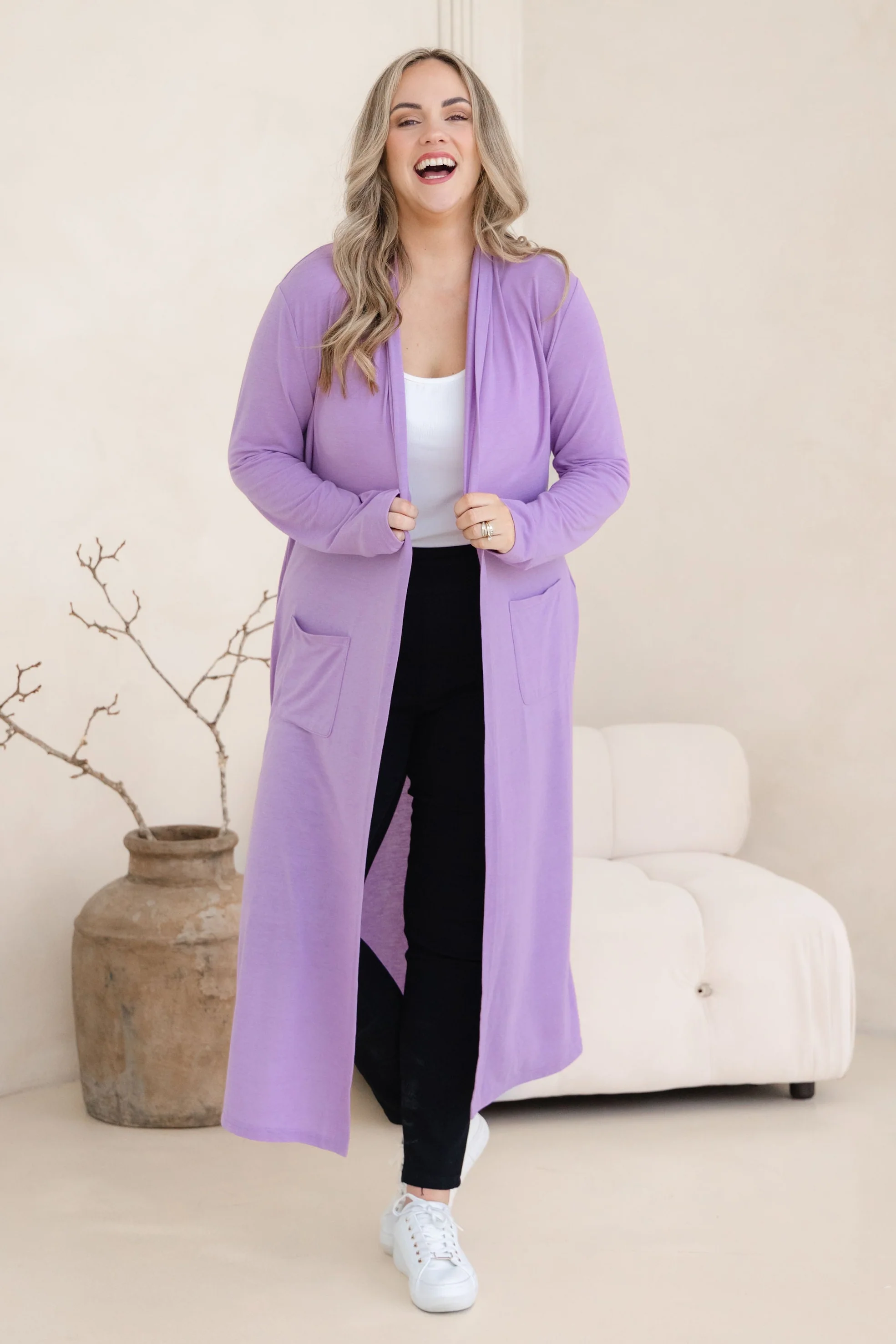 Jane Cardi Maxi Length in Lavender - Image 5
