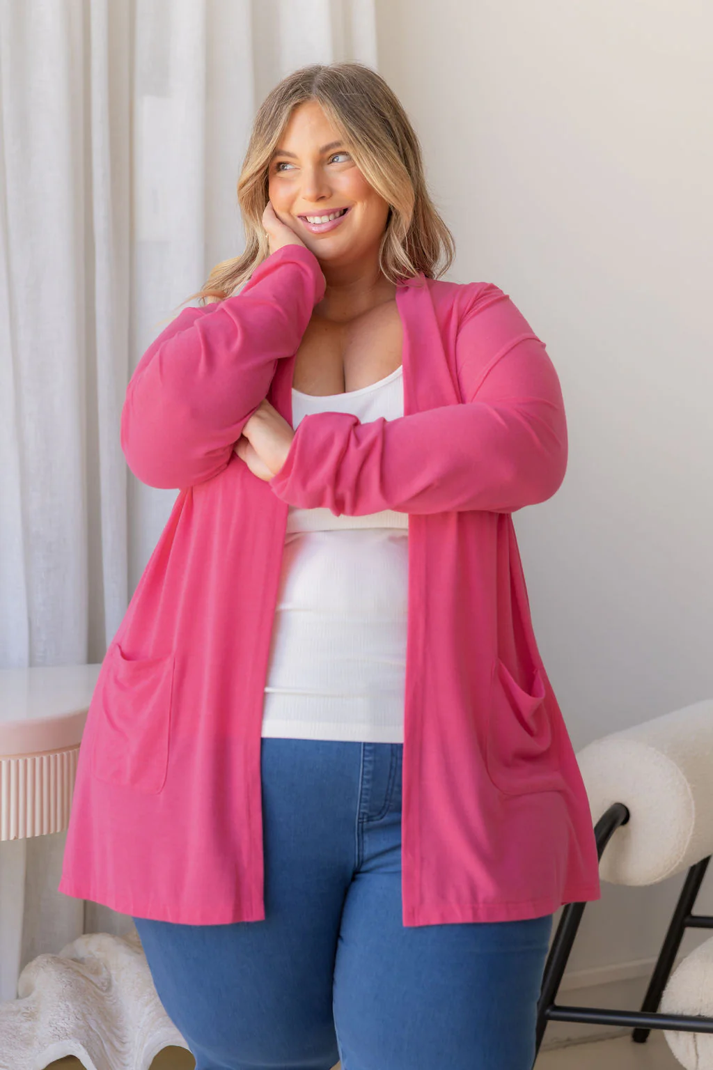 Jane Cardi Short Length in Hot Pink - Image 15