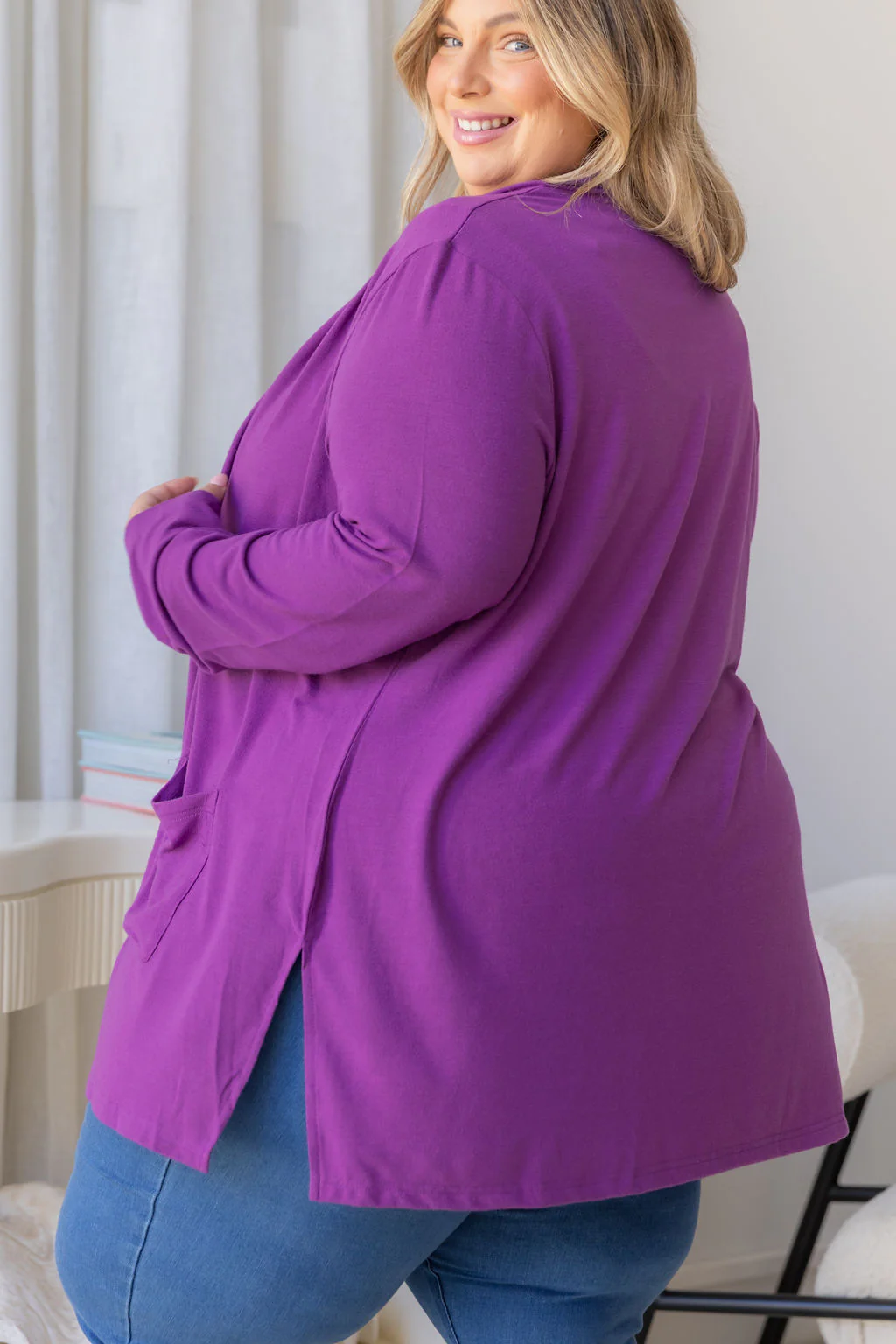 Jane Cardi Short Length in Purple - Image 12