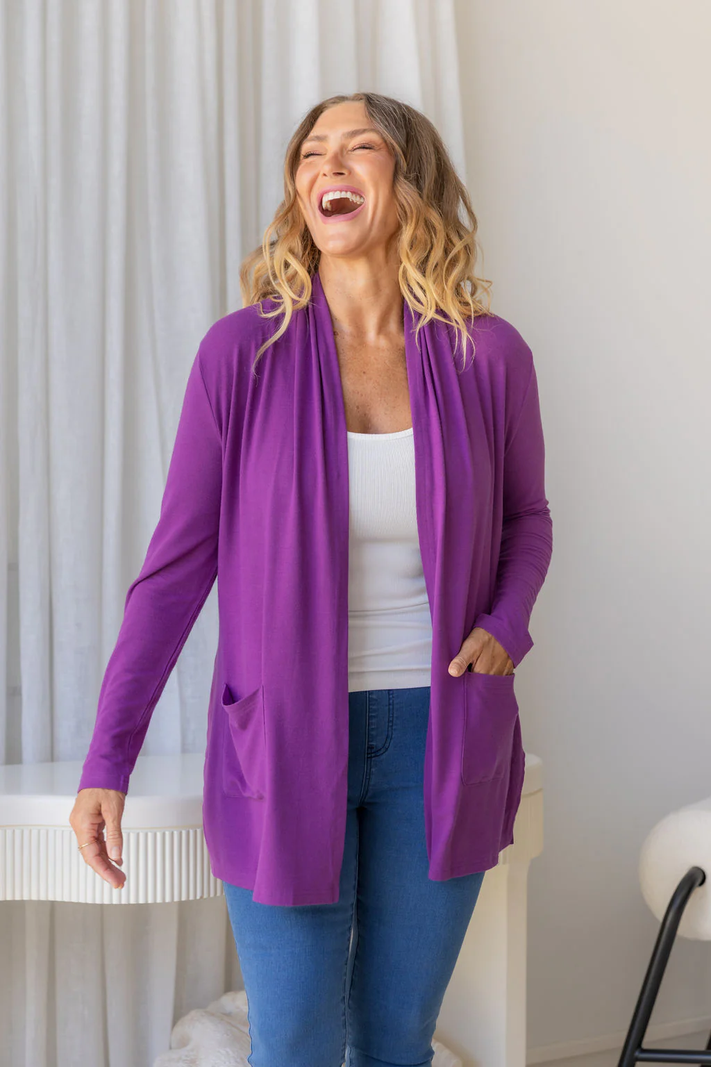 Jane Cardi Short Length in Purple - Image 14