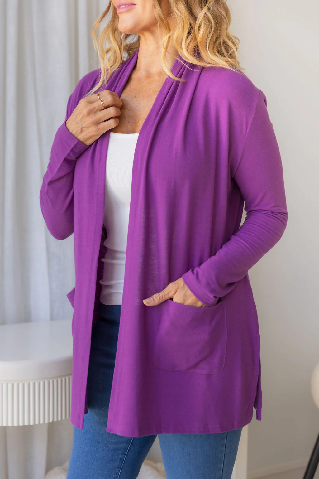 Jane Cardi Short Length in Purple - Image 16