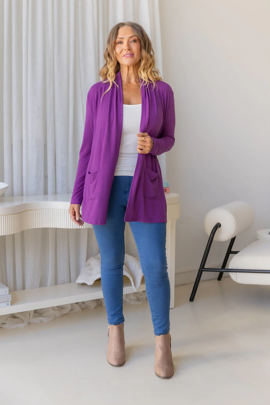 Jane Cardi Short Length in Purple - Image 4