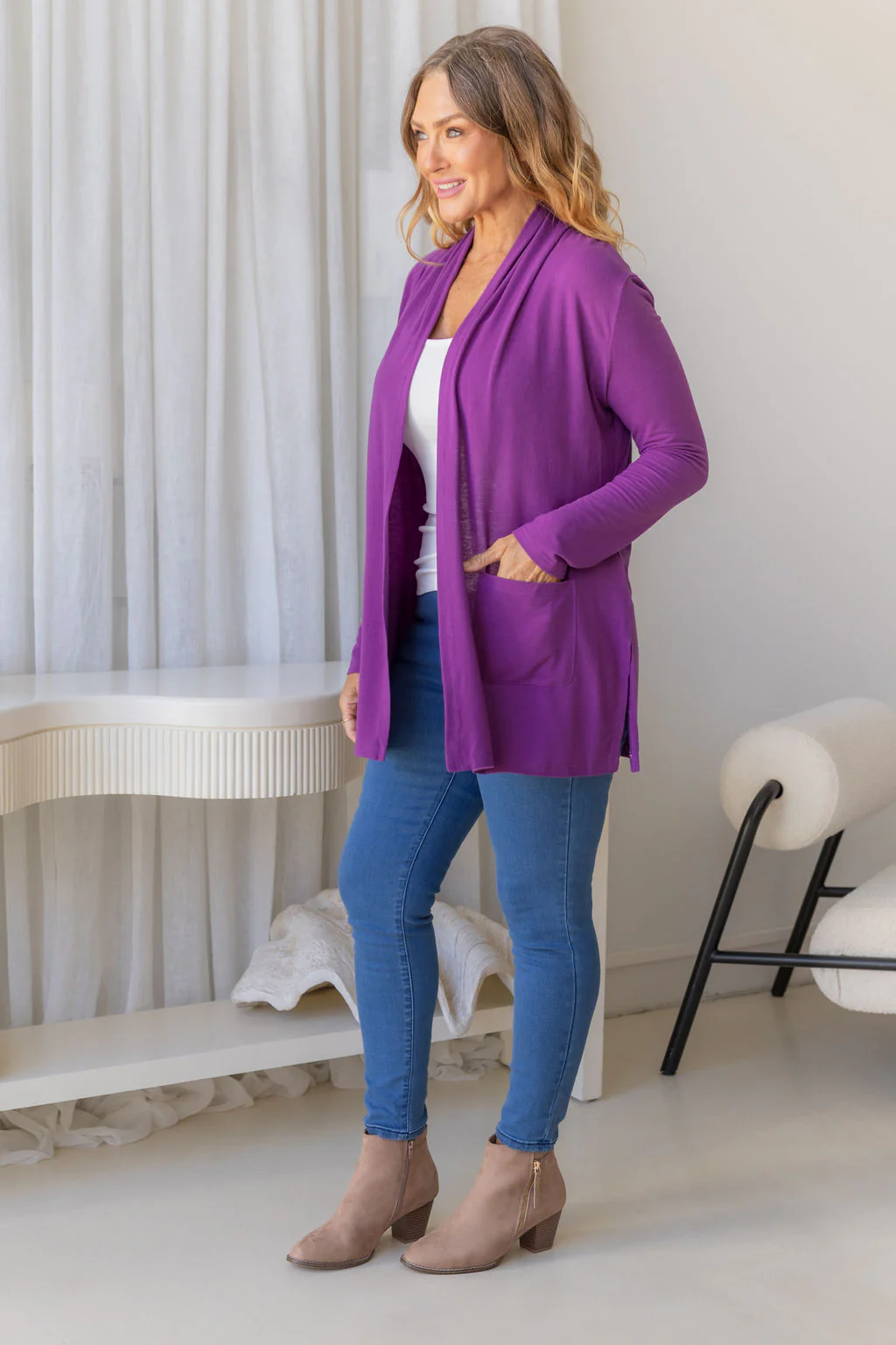 Jane Cardi Short Length in Purple - Image 7