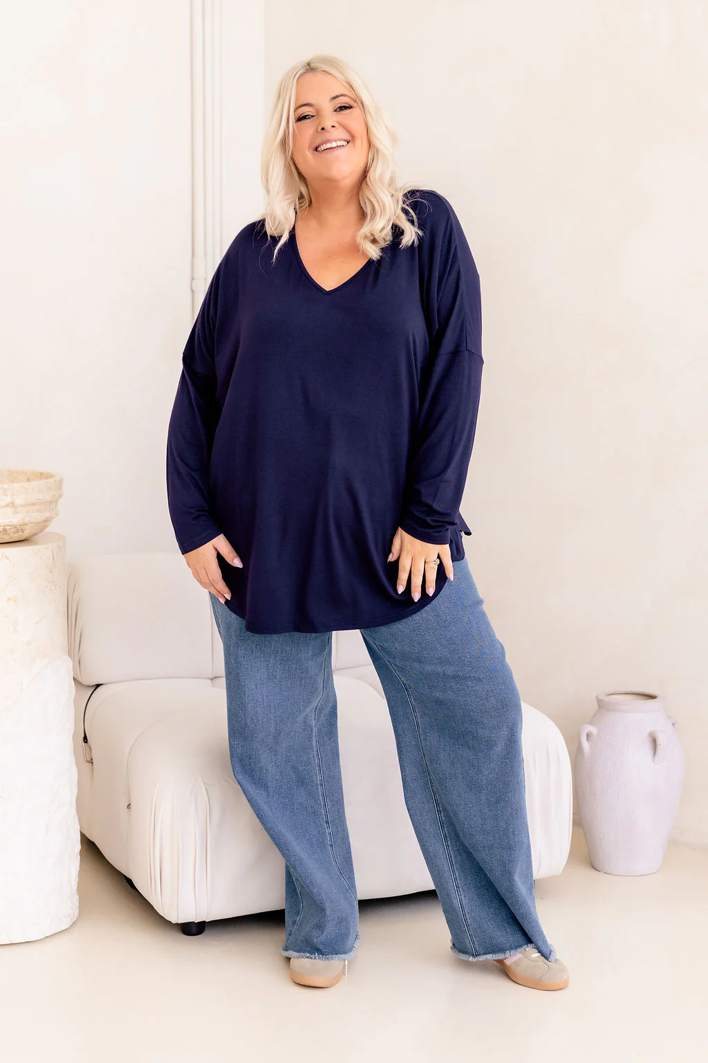 Jasper Jersey Top in Navy - Image 5