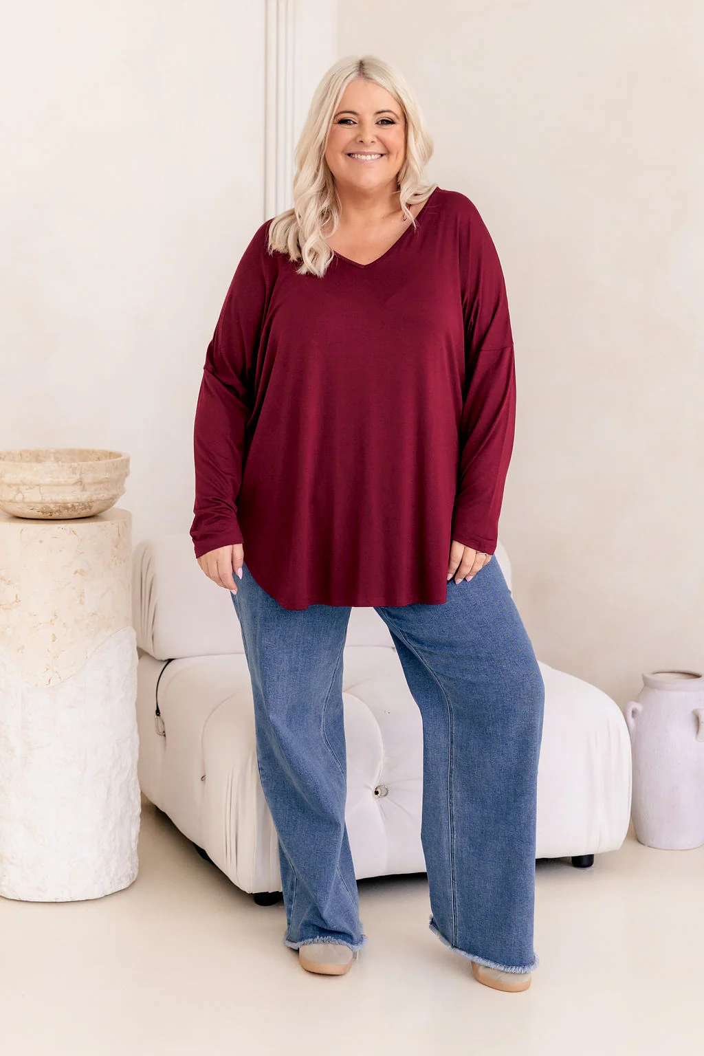 Jasper Jersey Top in Burgundy - Image 3