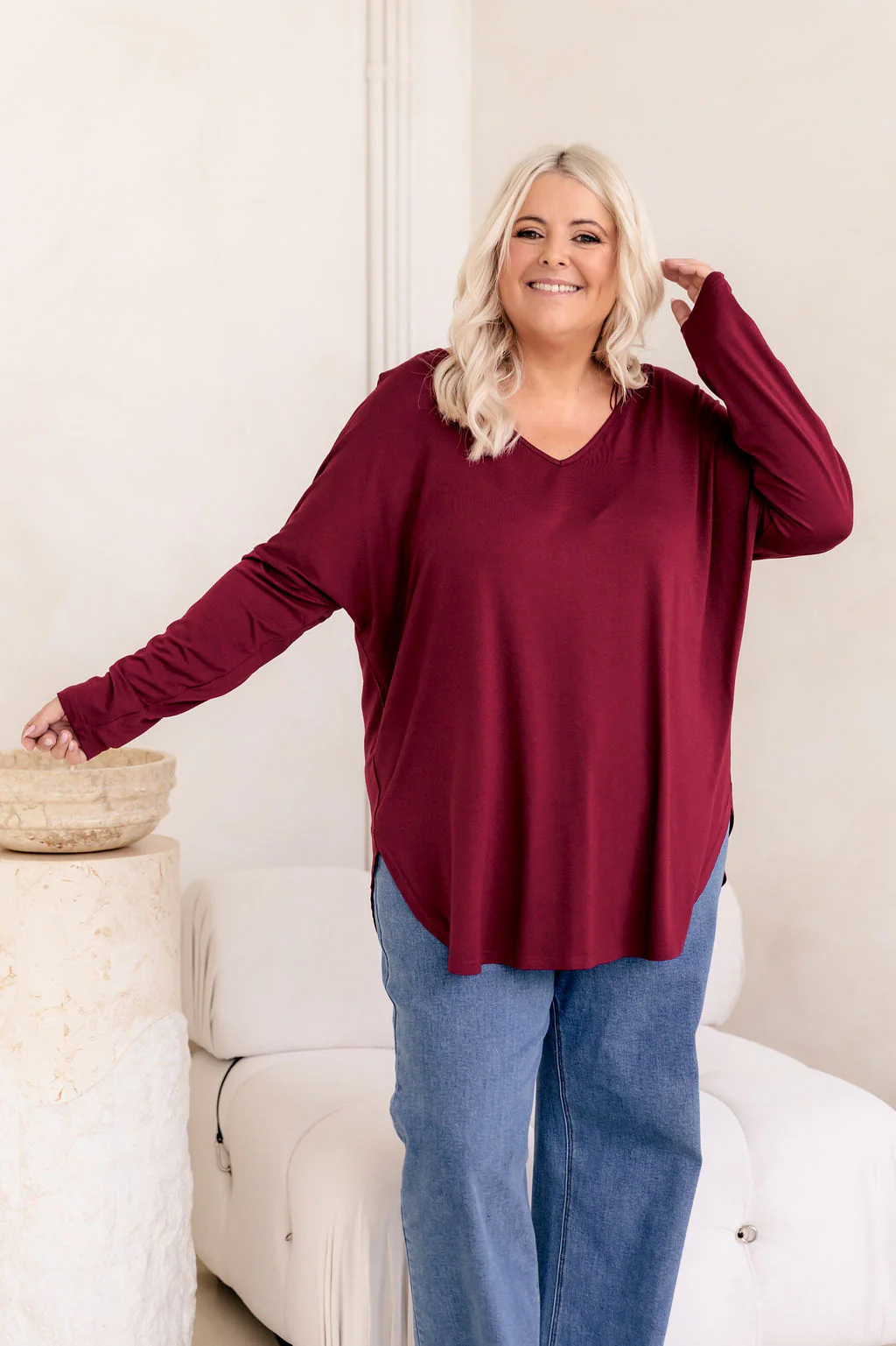 Jasper Jersey Top in Burgundy - Image 5