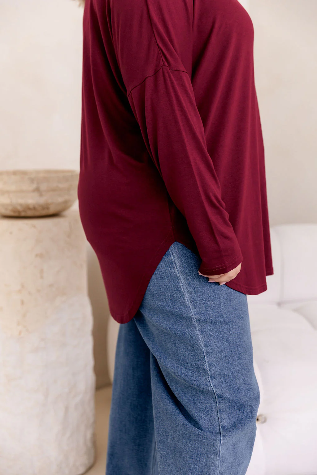 Jasper Jersey Top in Burgundy - Image 7