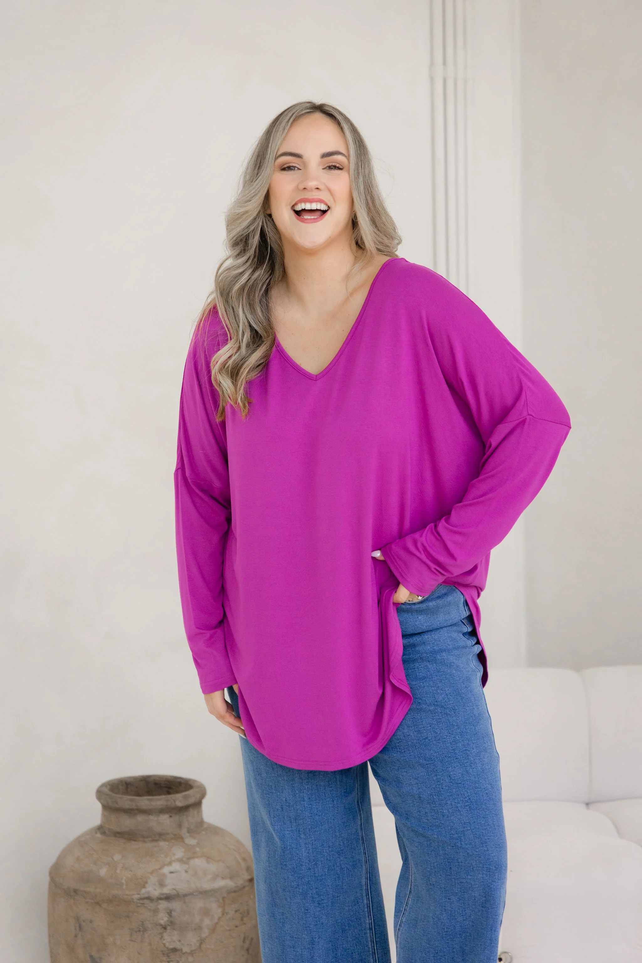 Jasper Jersey Top in Fuchsia - Image 3