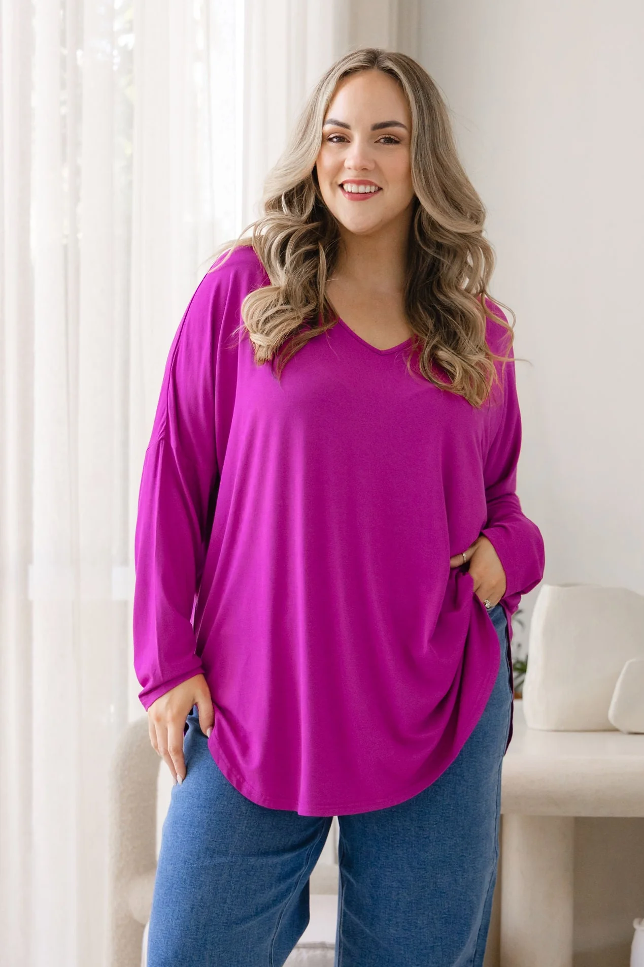 Jasper Jersey Top in Fuchsia - Image 7