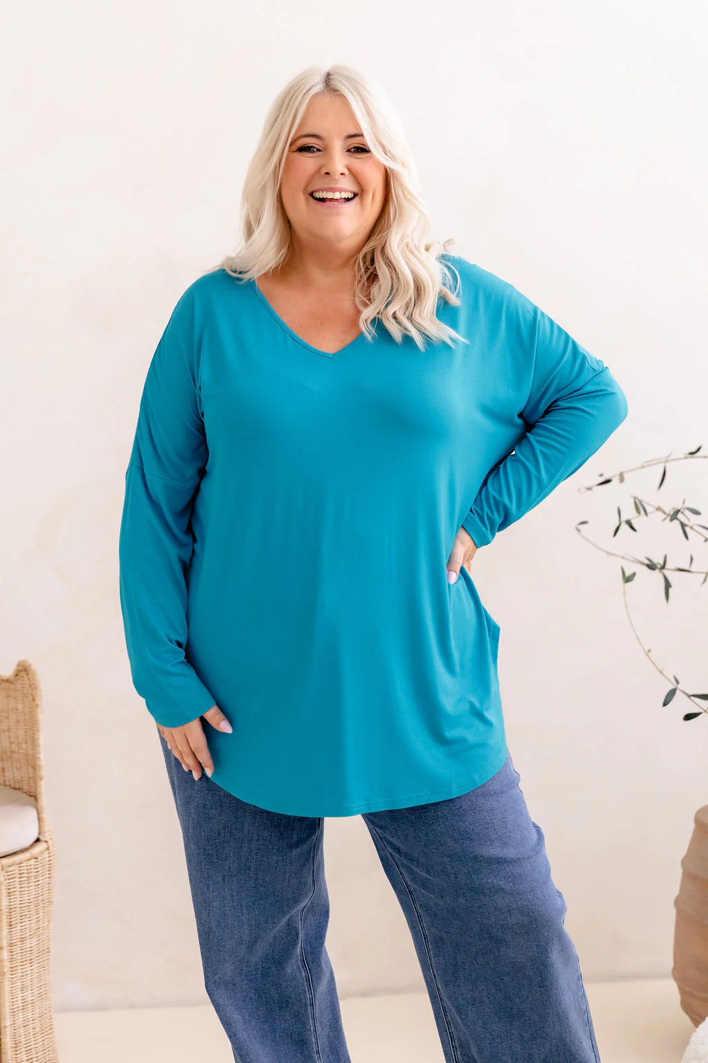 Jasper Jersey Top in Turquoise - Image 3