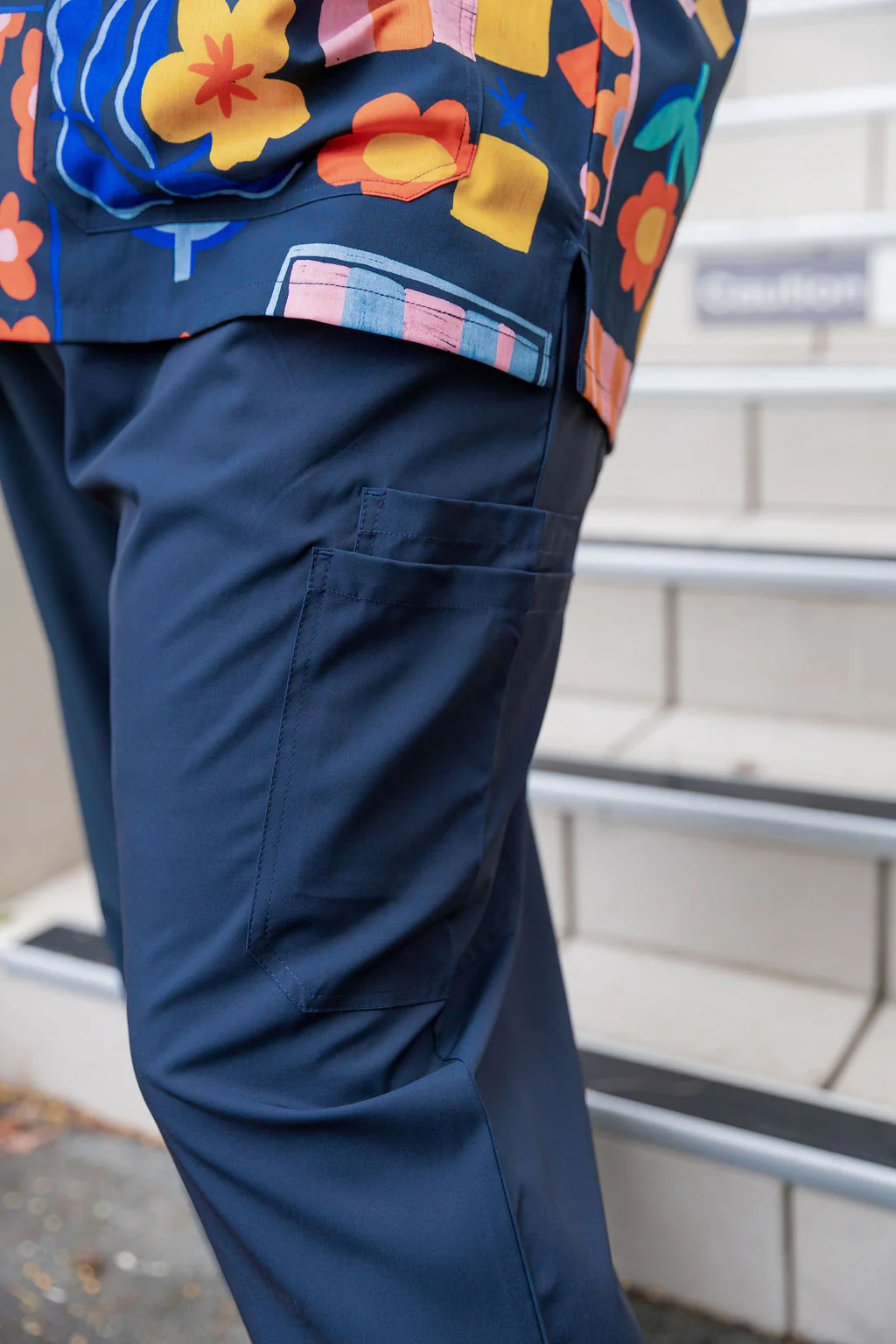 Jazz Scrubs in Checkerboard Petals Navy - Image 11