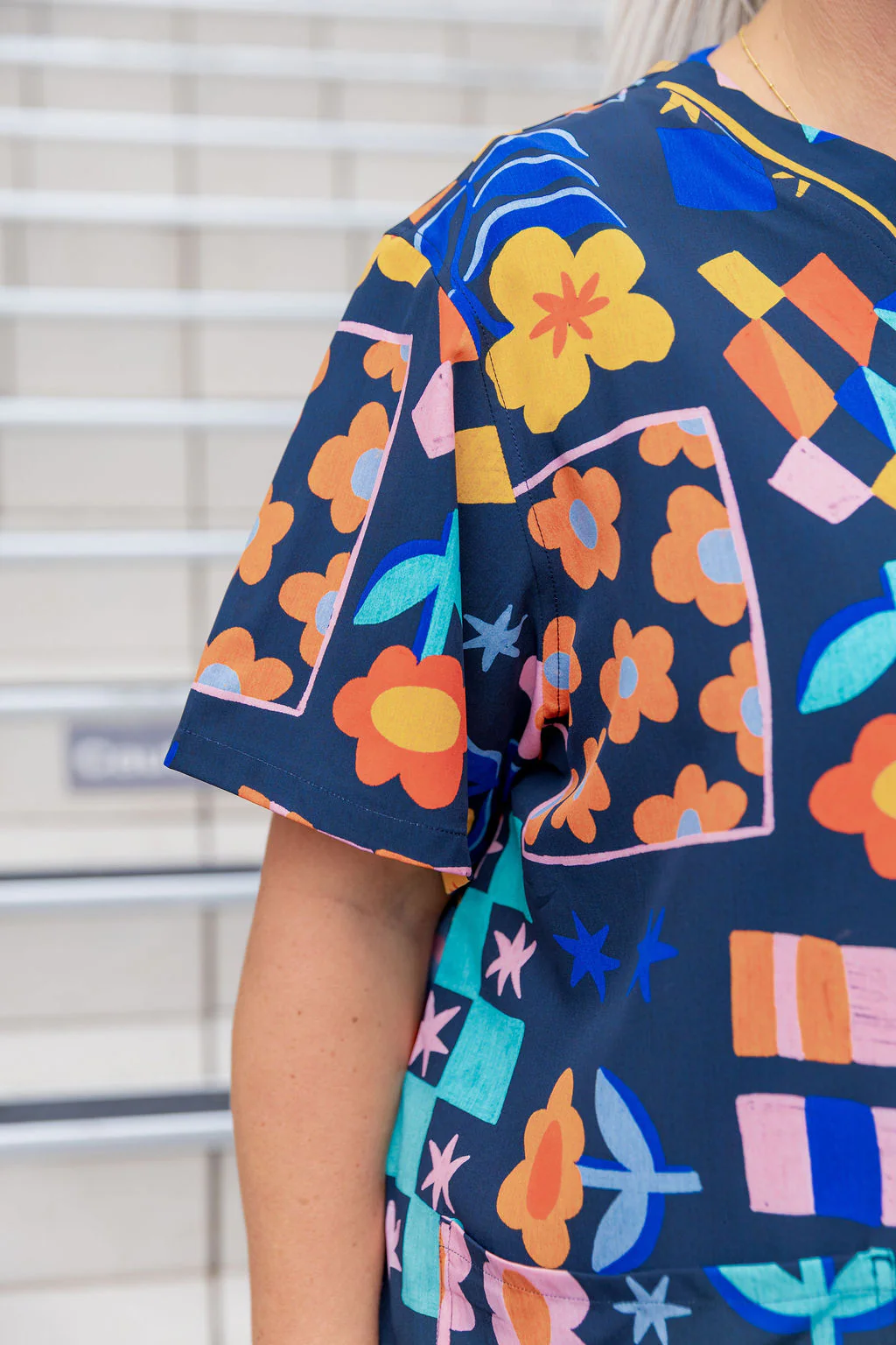 Jazz Scrubs in Checkerboard Petals Navy - Image 7